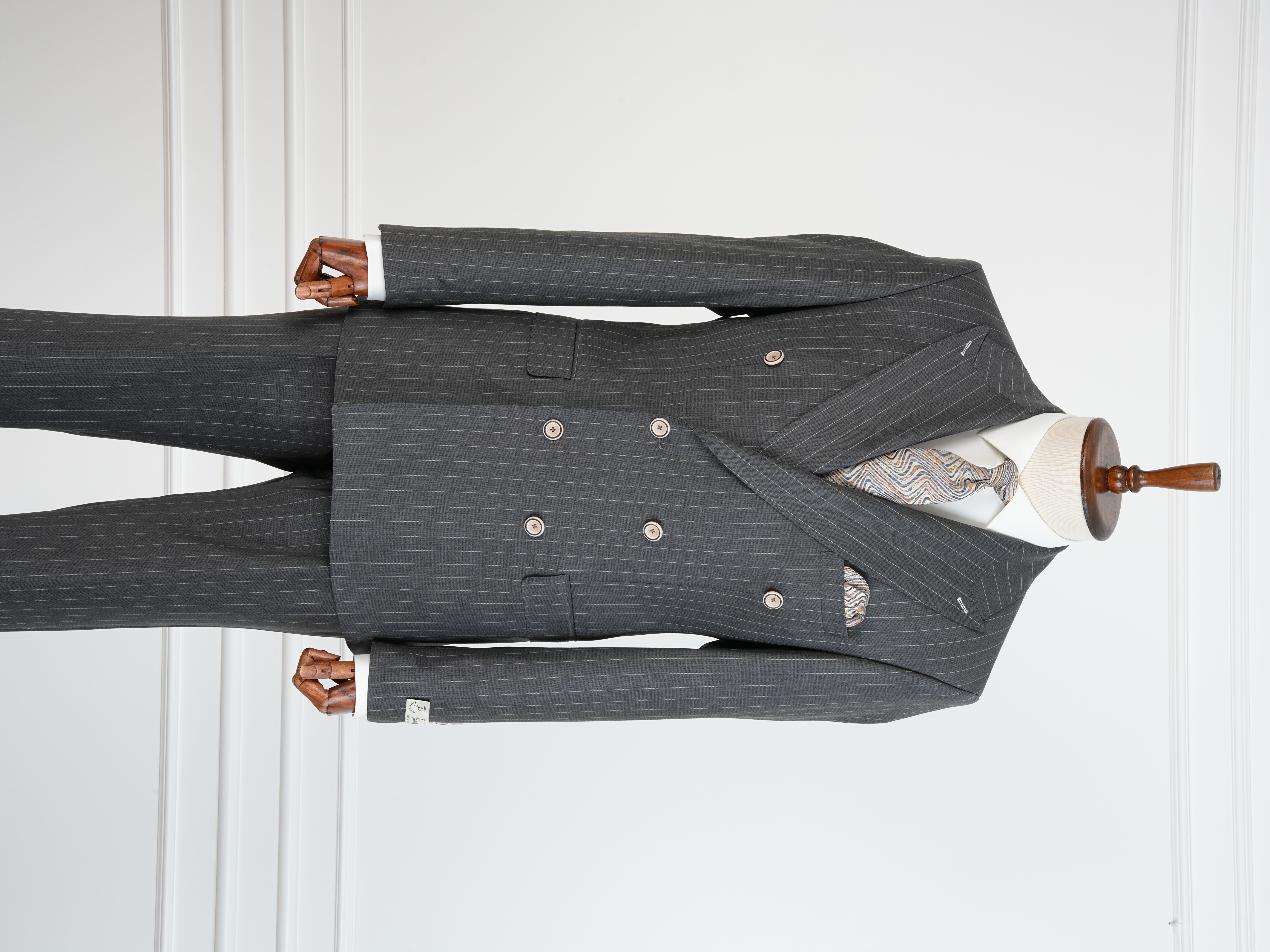 Premium Yünlü Erkek Kruvaze Takım Elbise Slim Fit İtalyan Stil Ceket Pantolon - Gri