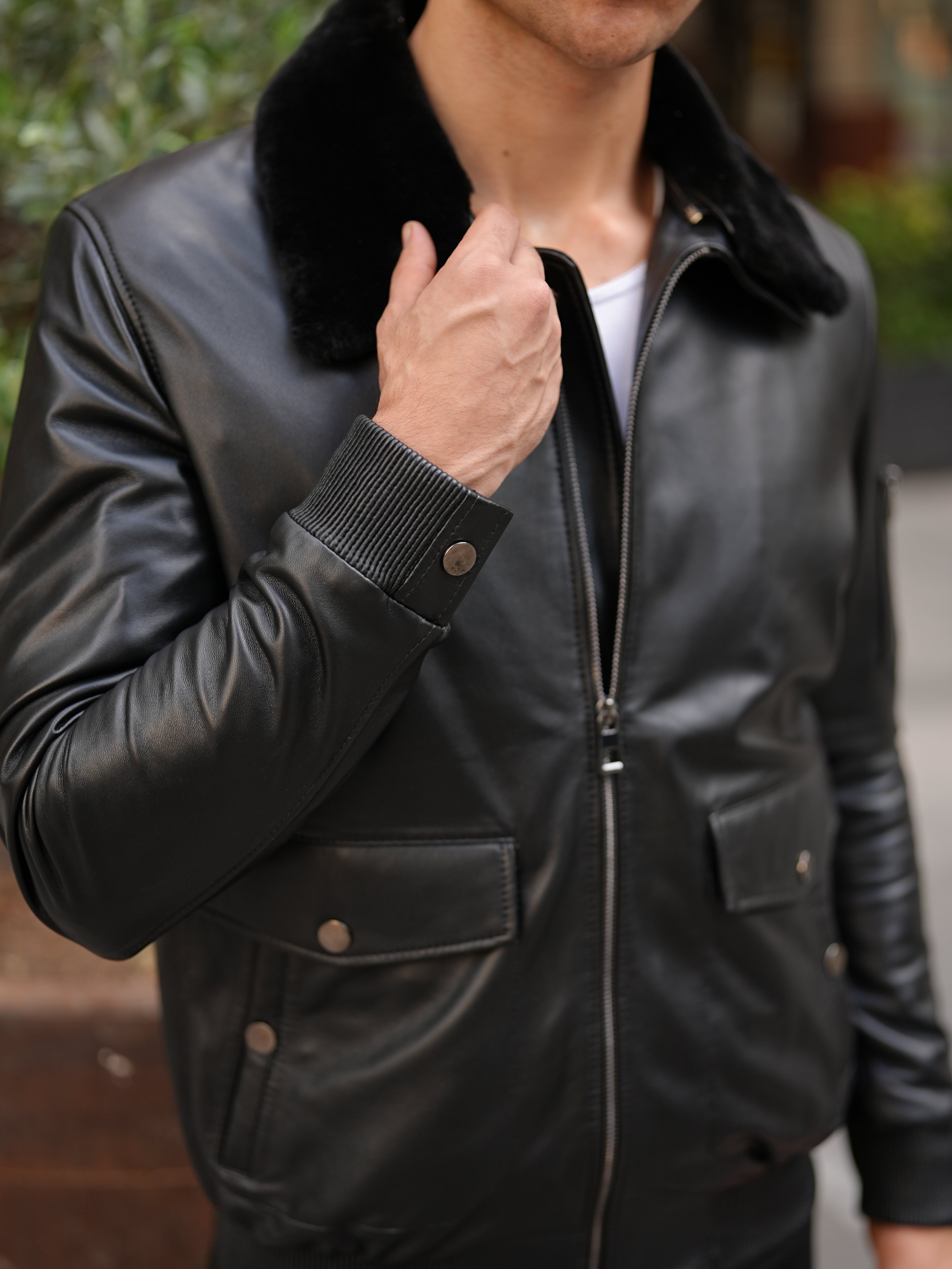 Erkek Standart Fit %100 Hakiki Kuzu Deri Mont-Siyah - Siyah