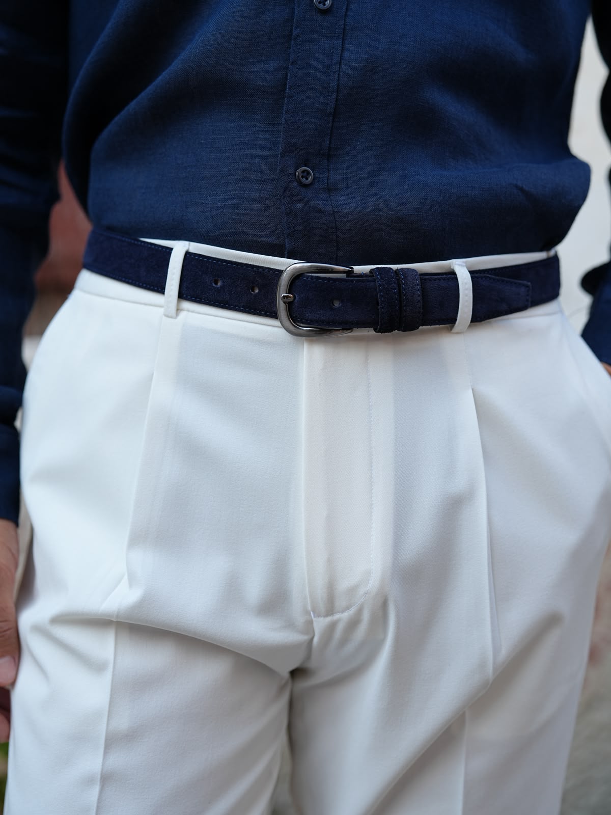İtalyan Stil Regular Fit Pileli Yüksel Bel Erkek Pantolon - Beyaz