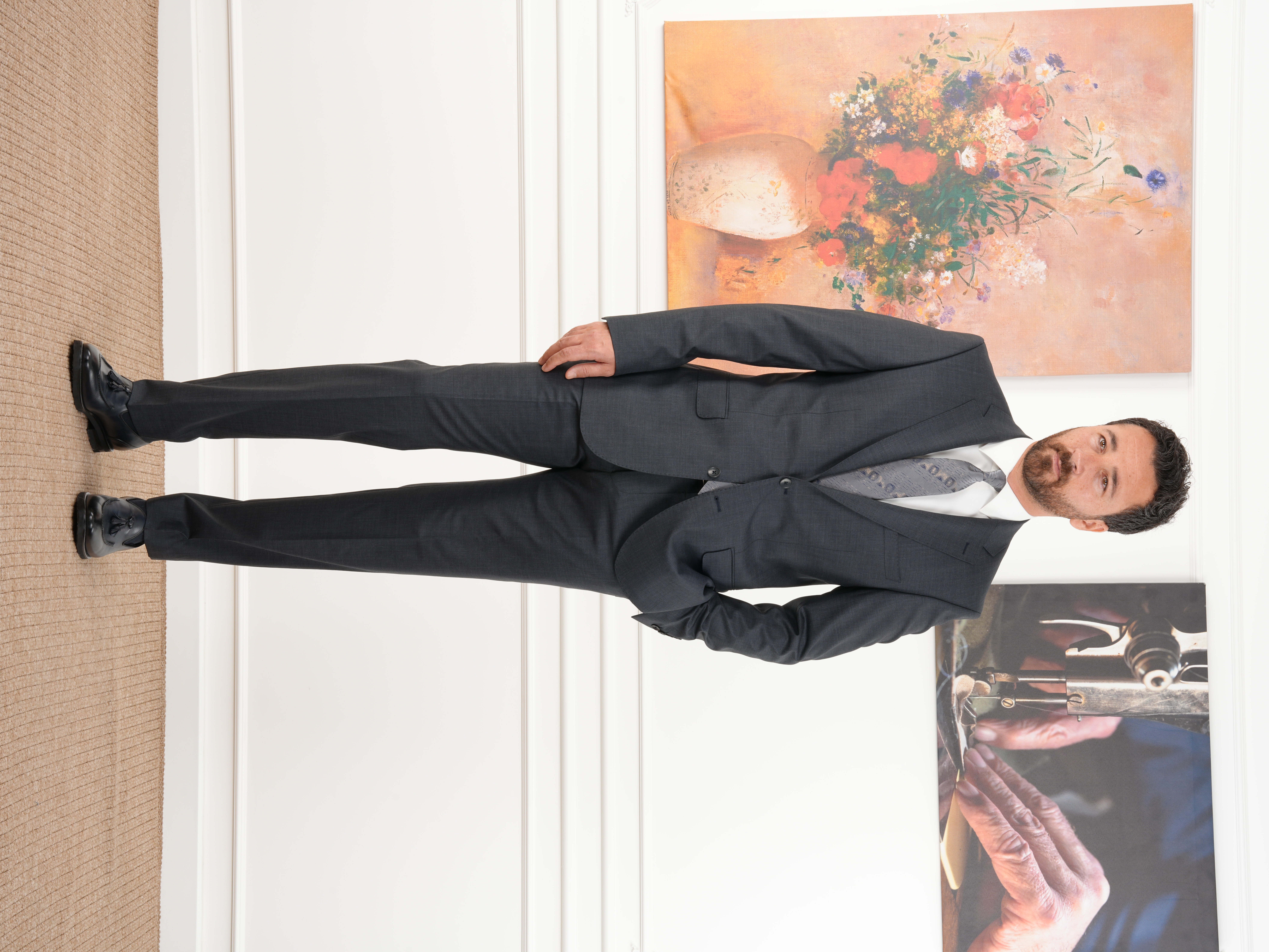 Erkek Regular İtalyan Stil Yünlü Mono Yaka Takım Elbise Ceket Pantolon - Füme