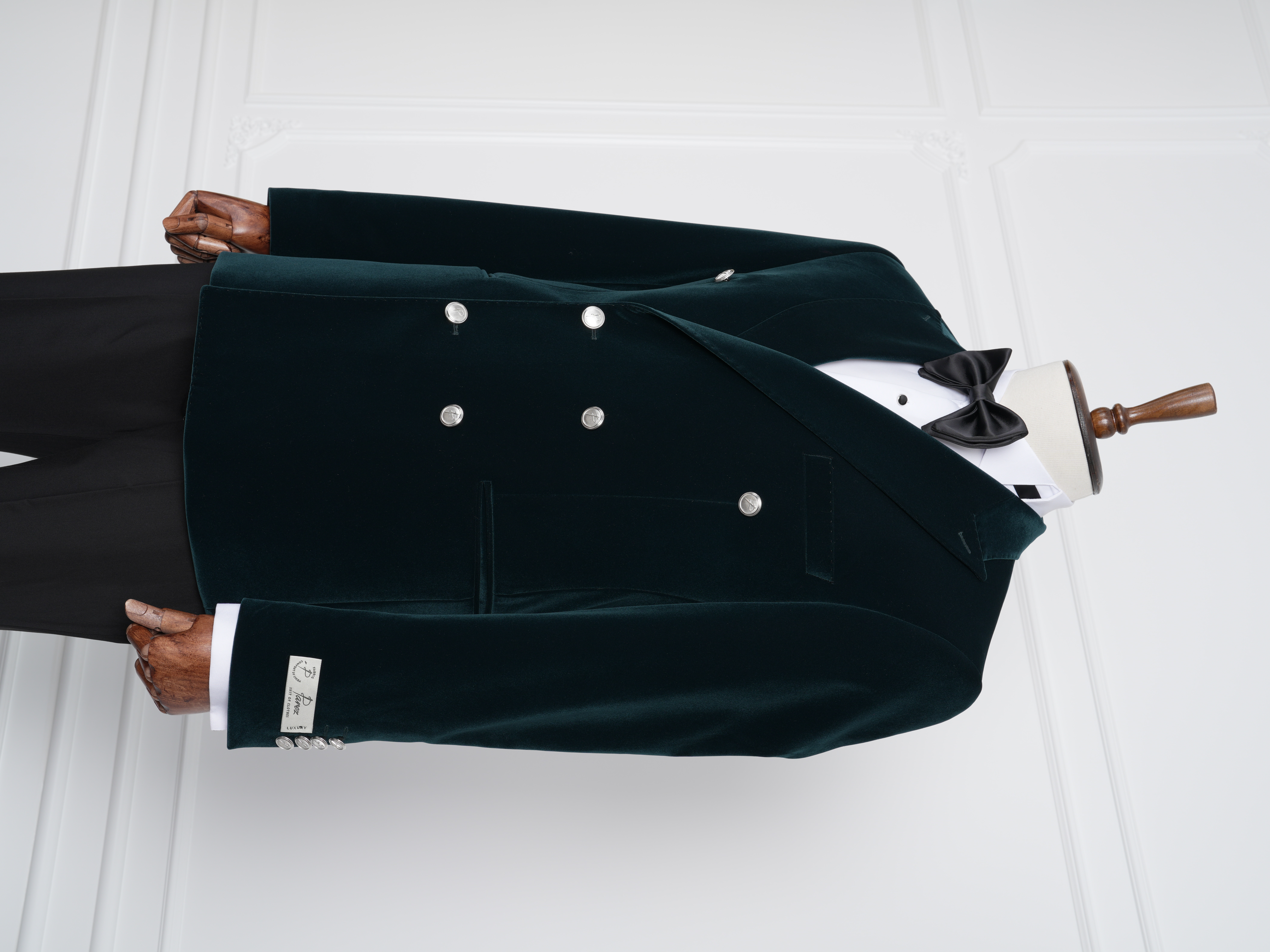 Premium Erkek Kadife Kruvaze Smokin Damatlık Metal Düğme Punto Dikişli Ceket Pantolon Papyon - Haki