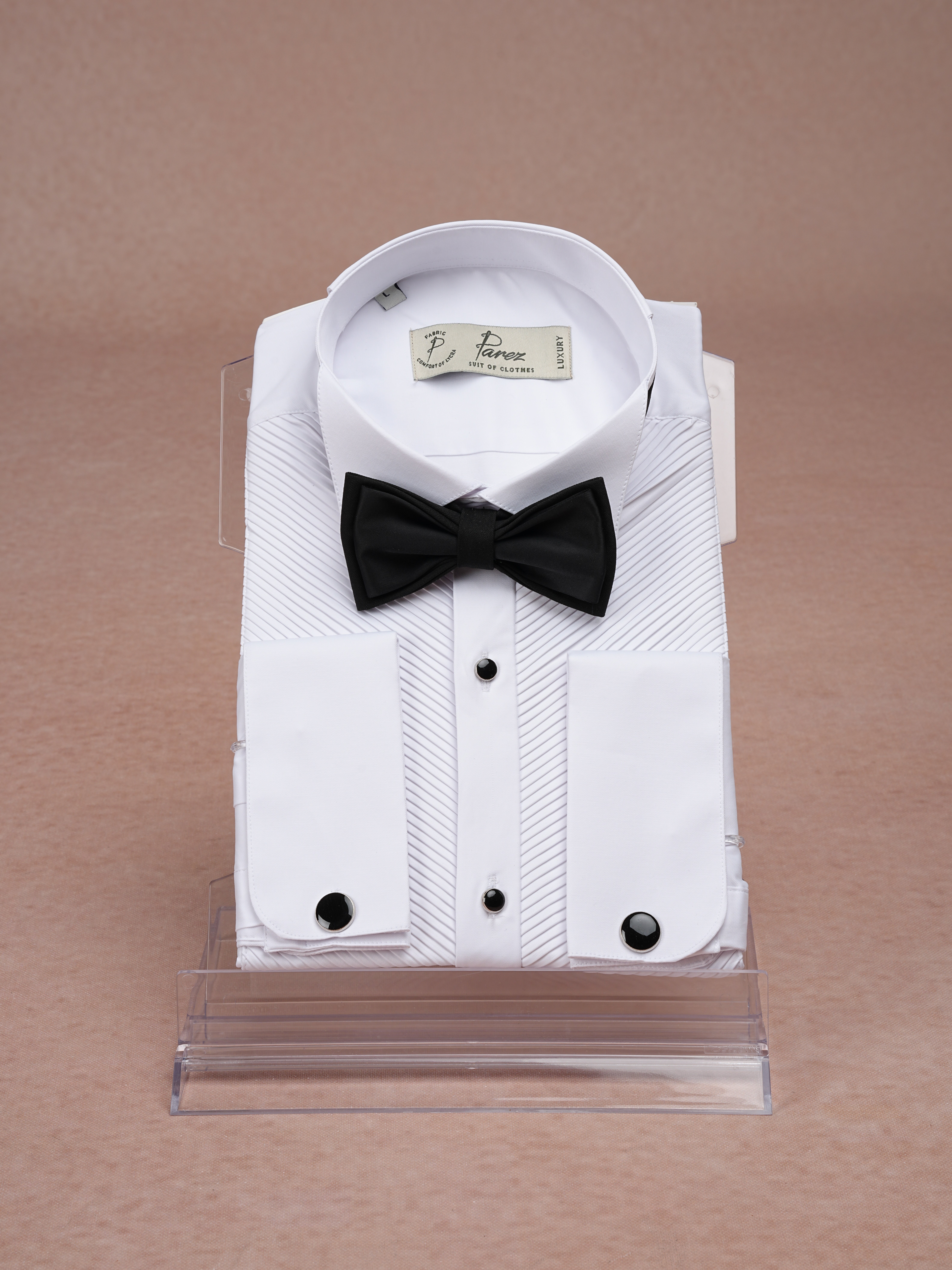 Mens Premium Slim Fit Pleated Wedding Shirt - White