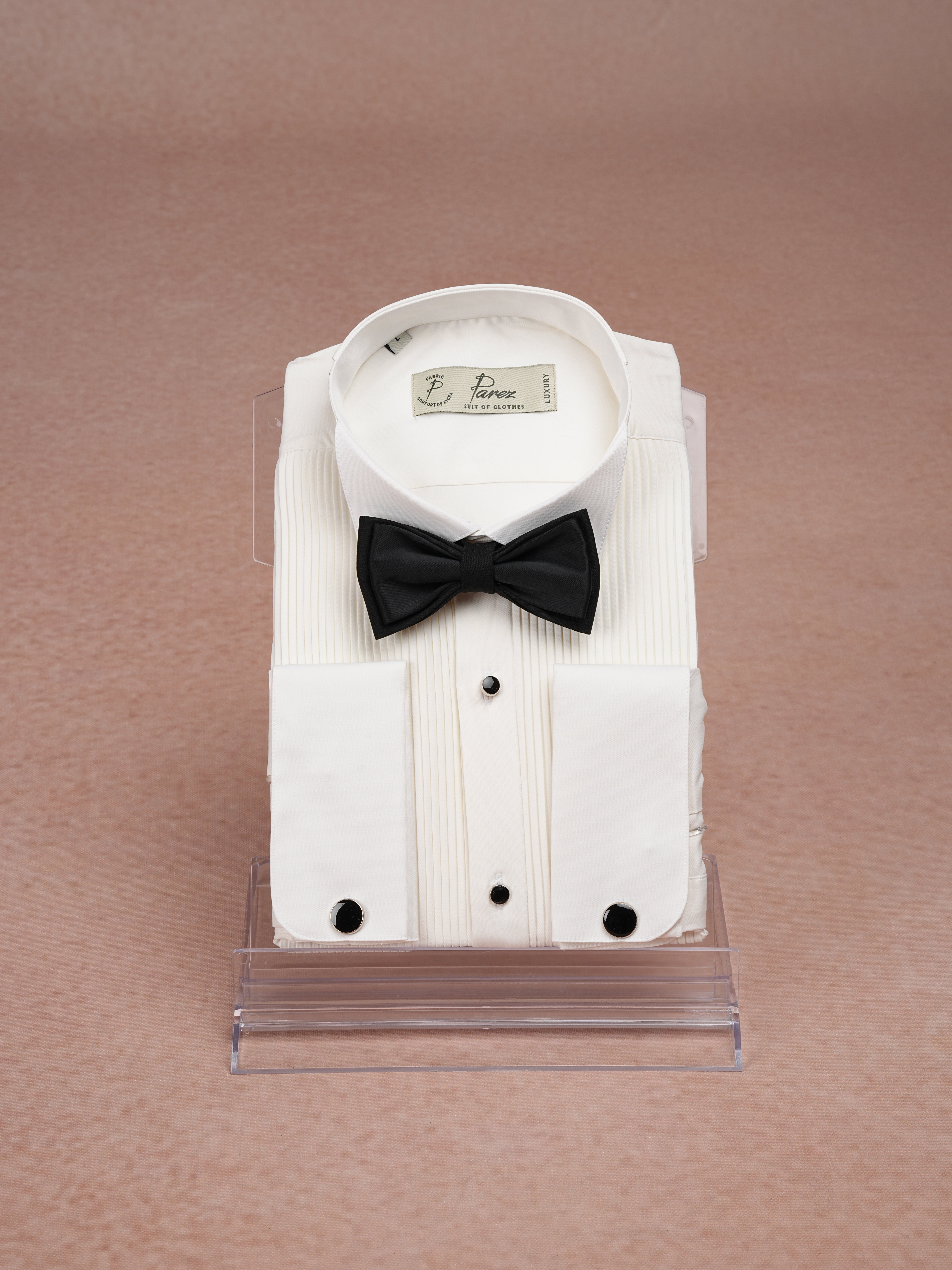 Erkek Premium Slim Fit Ata Yaka Piliseli Gömlek - Ekru