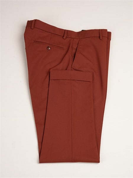 Erkek Slim Fit Yüksek Bel Duble Paça Kumaş Pantolon - Kiremit