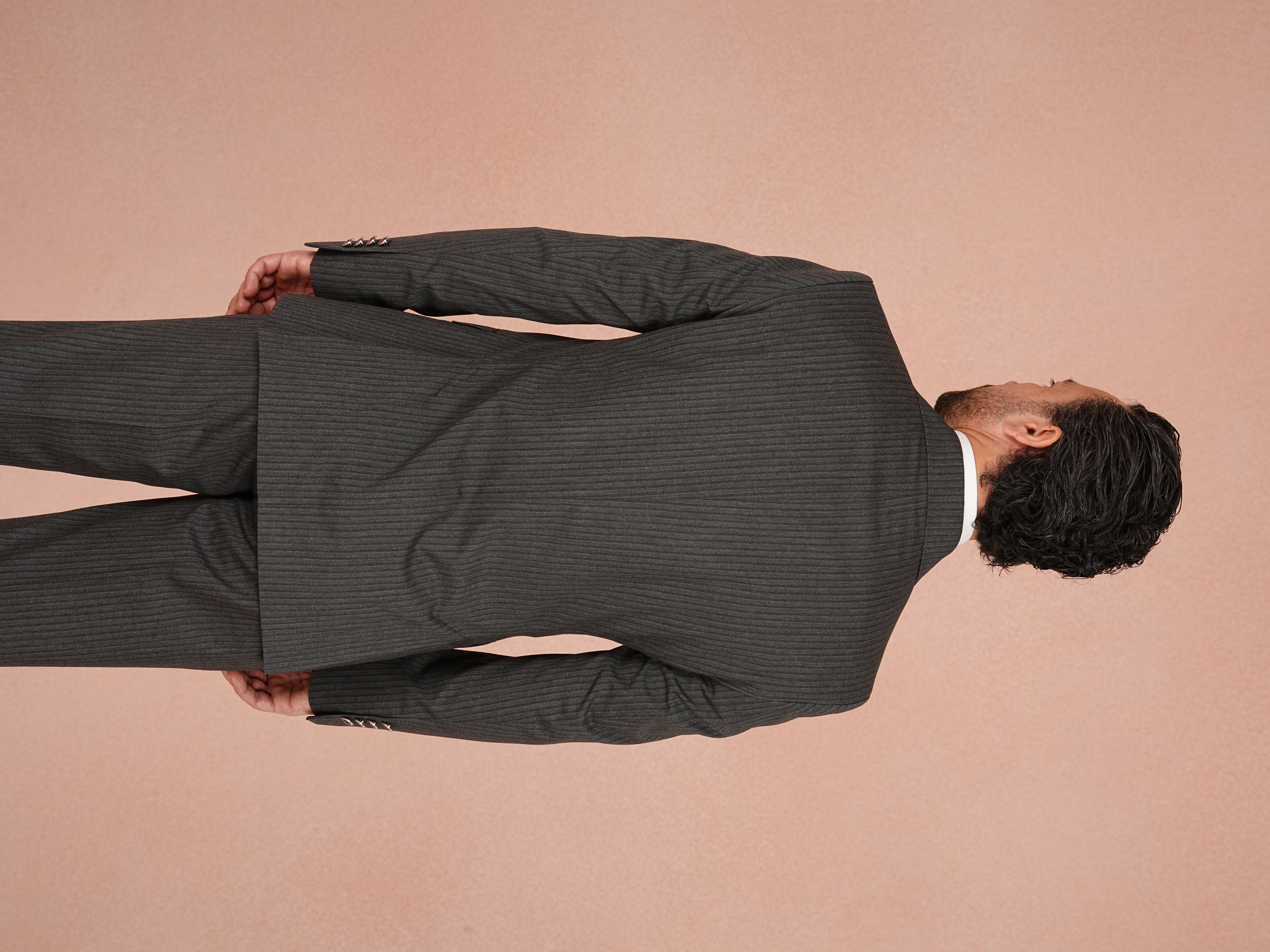 Premium Erkek Çizgili Kruvaze Takım Elbise Slim Fit İtalyan Stil Ceket Pantolon - Gri