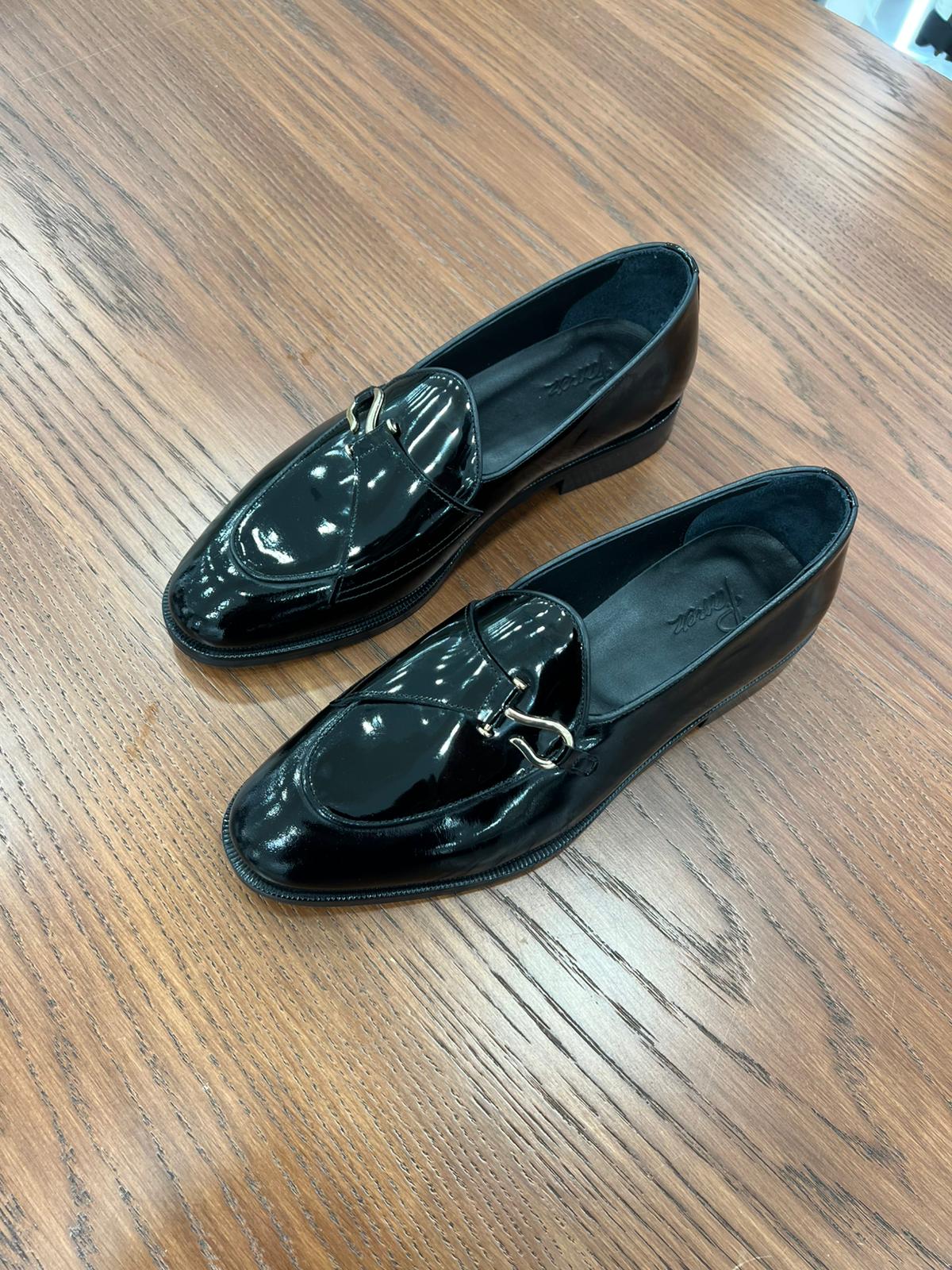 Erkek Premium Deri Rugan Dana İç Astar Double Kösele Ayakkabı - Siyah Rugan - Siyah Rugan