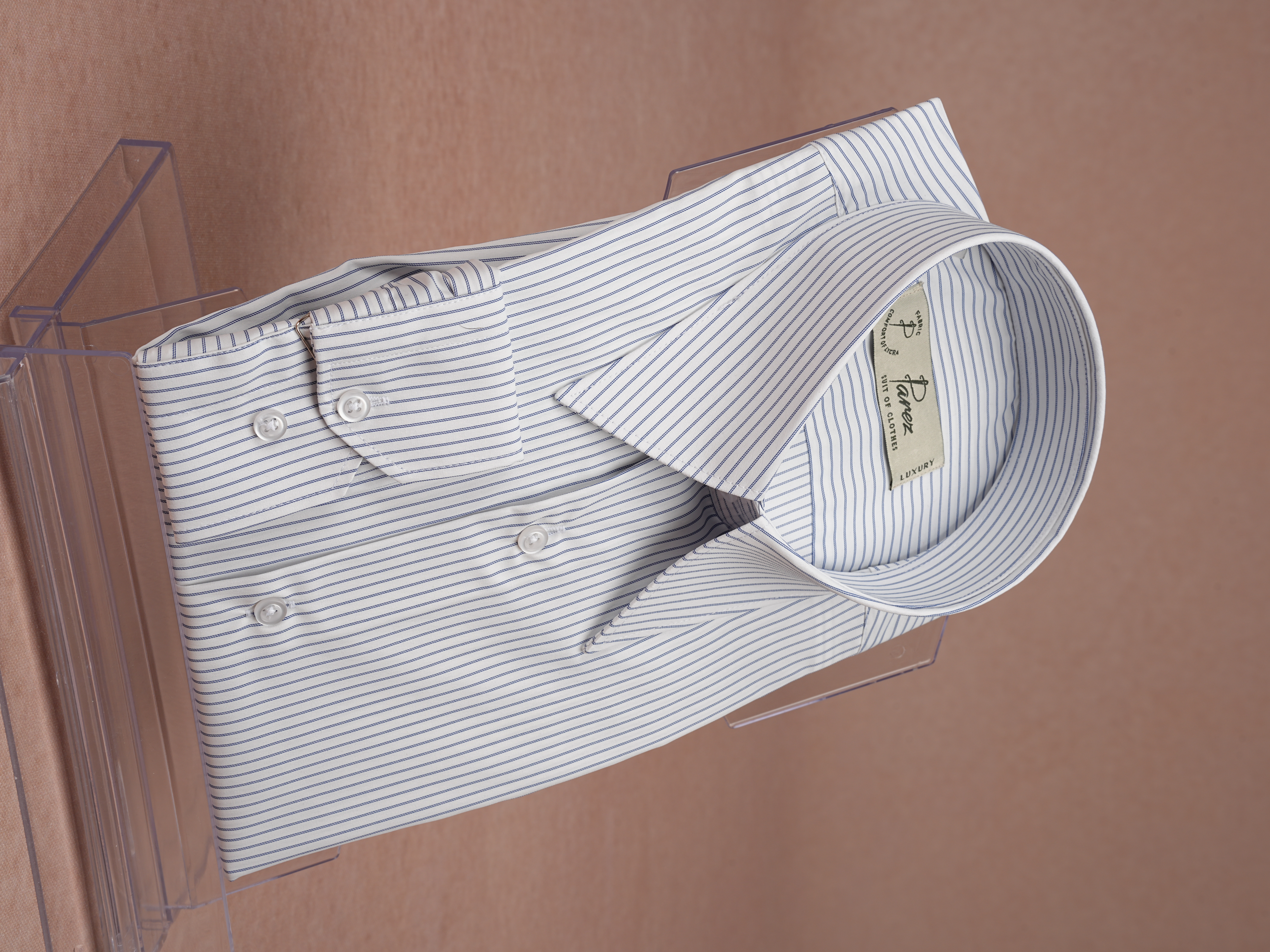 Premium İtalyan Stil Slim Fit Çizgili Sivri Yaka Erkek Gömlek - Lacivert