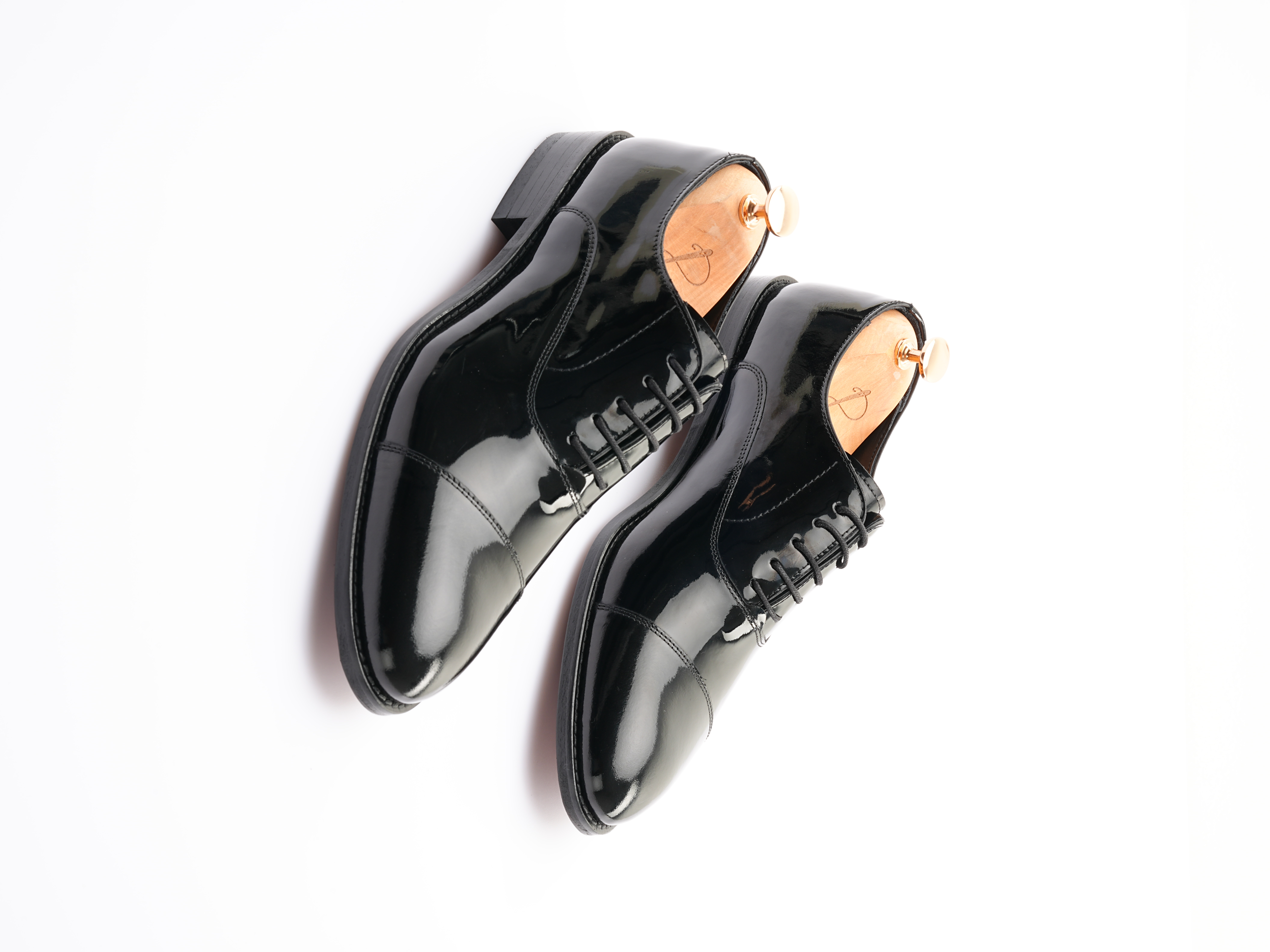 Erkek Hakiki Deri Bağcıklı Rugan Ayakkabı - Siyah Rugan