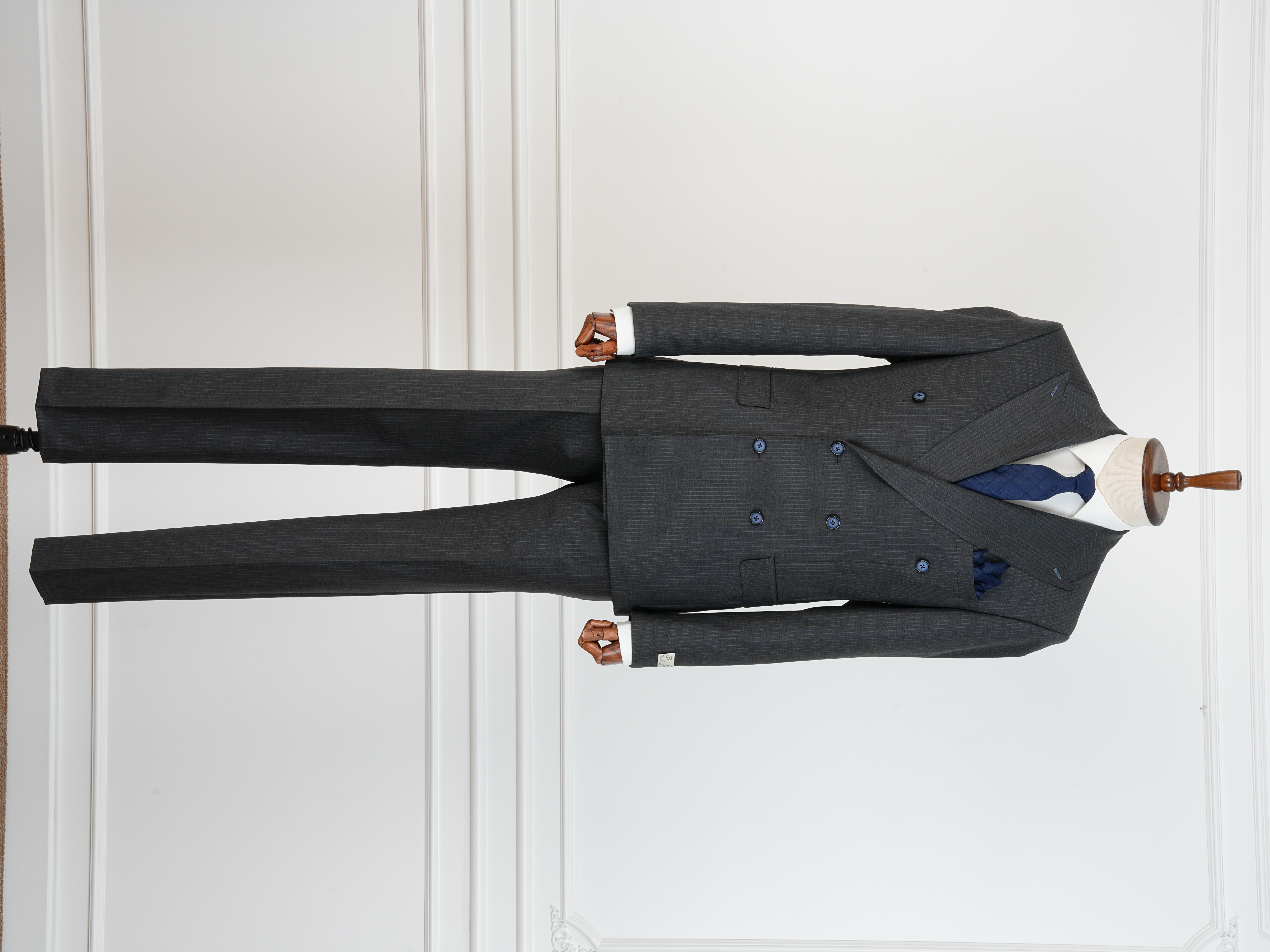 Yünlü Kruvaze Takım Elbise Slim Fit İtalyan Stil Ceket Pantolon - Füme