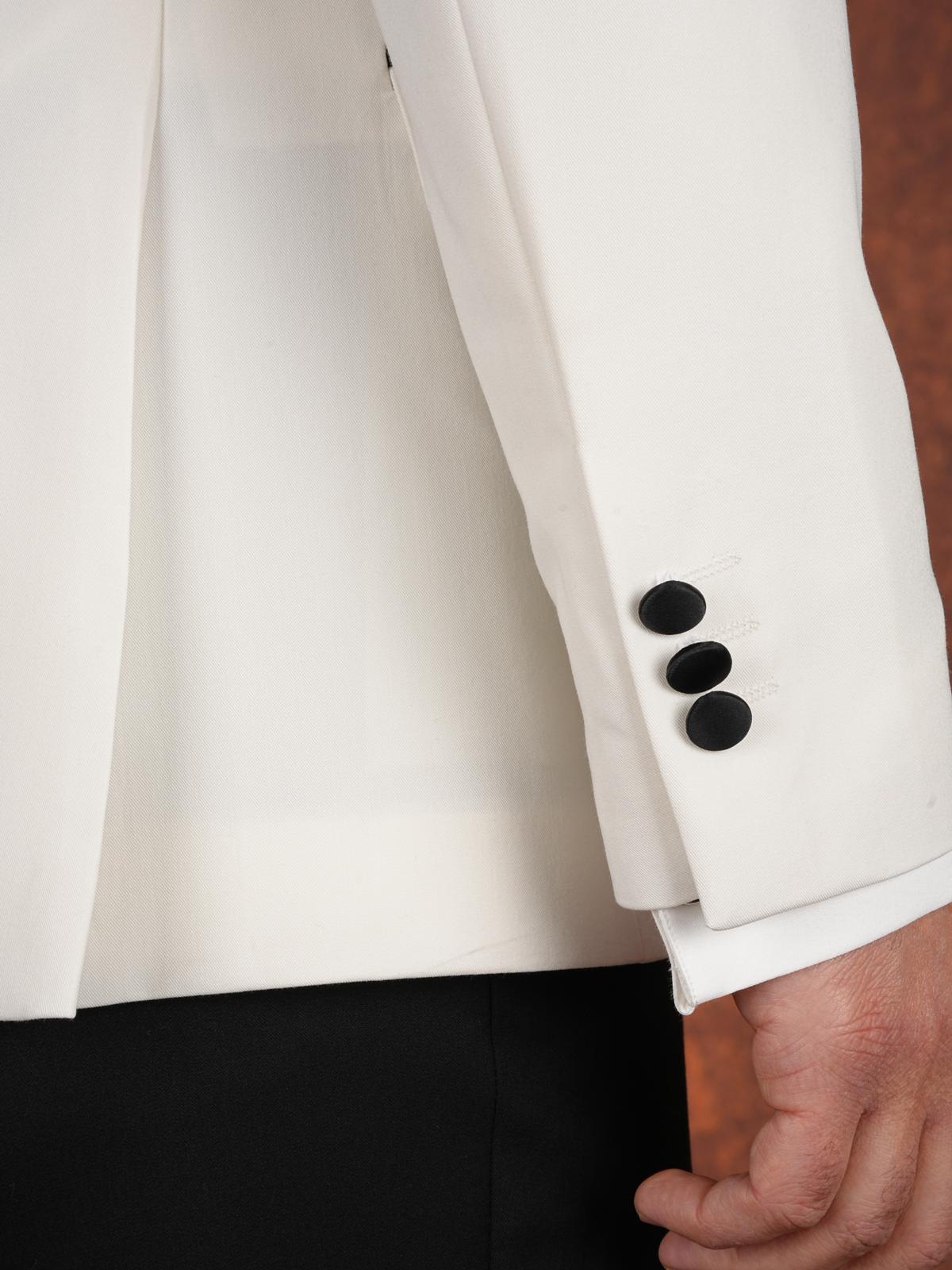 Erkek Premium Slim Fit İtalyan Stil Şal Yaka Gümüş Düğme Damatlık Smokin Ceket Pantolon Papyon - Beyaz