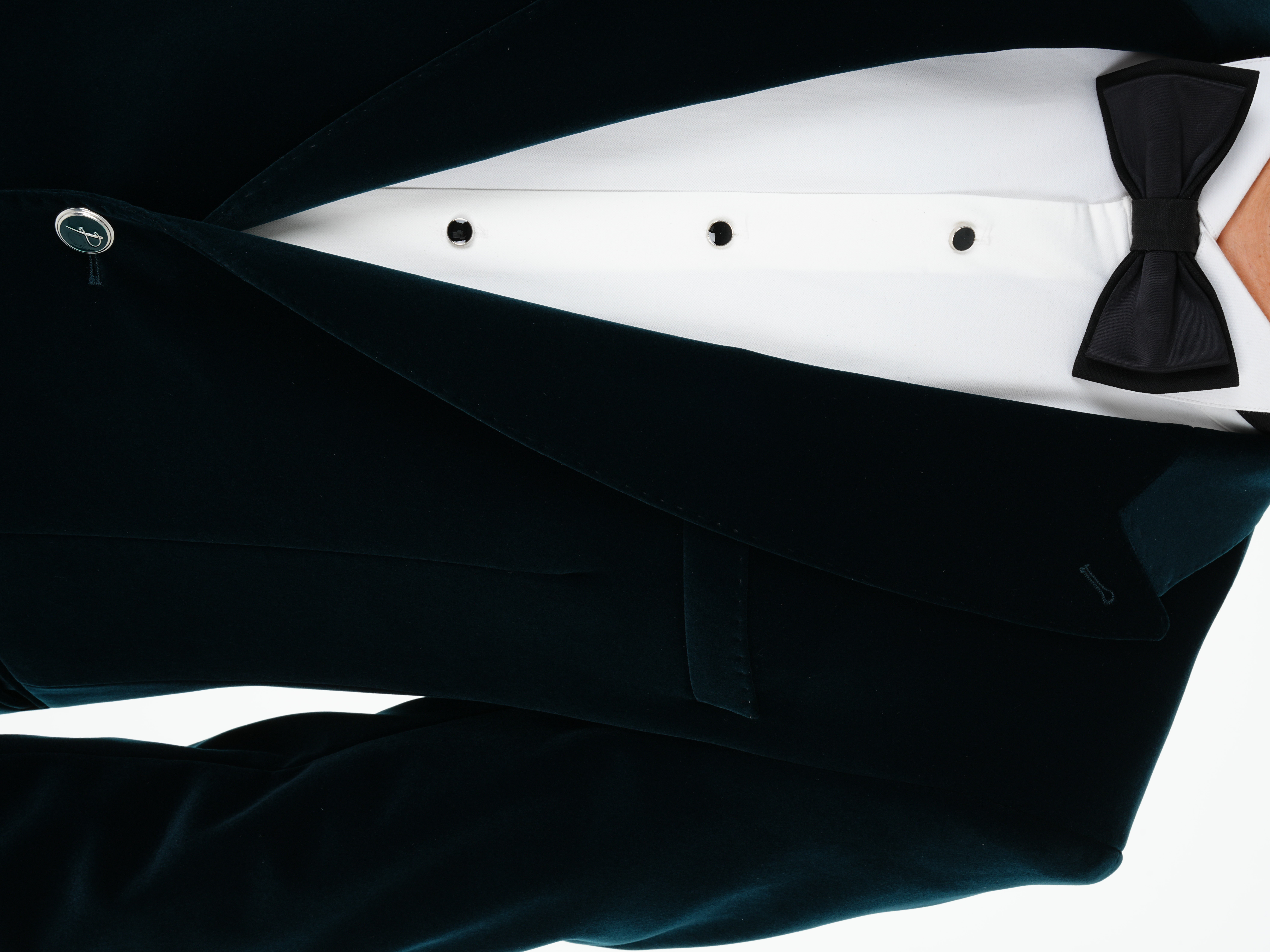 Premium Erkek Kadife Smokin Damatlık Gümüş Düğme Punto Dikişli Ceket Pantolon Papyon - Yeşil