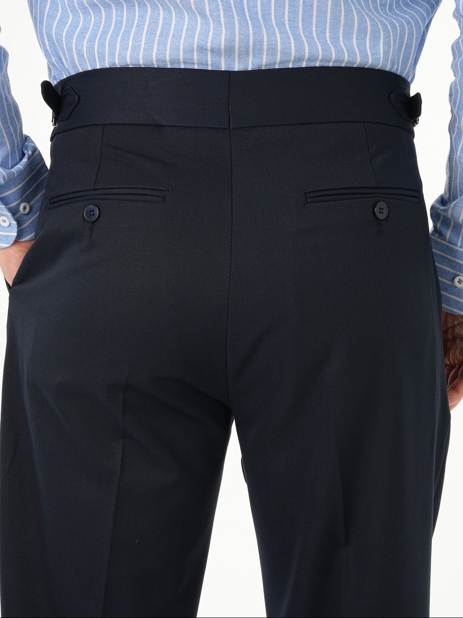 Erkek Regular Fit Yüksek Bel Piliseli Tokalı Kumaş Pantolon - Lacivert
