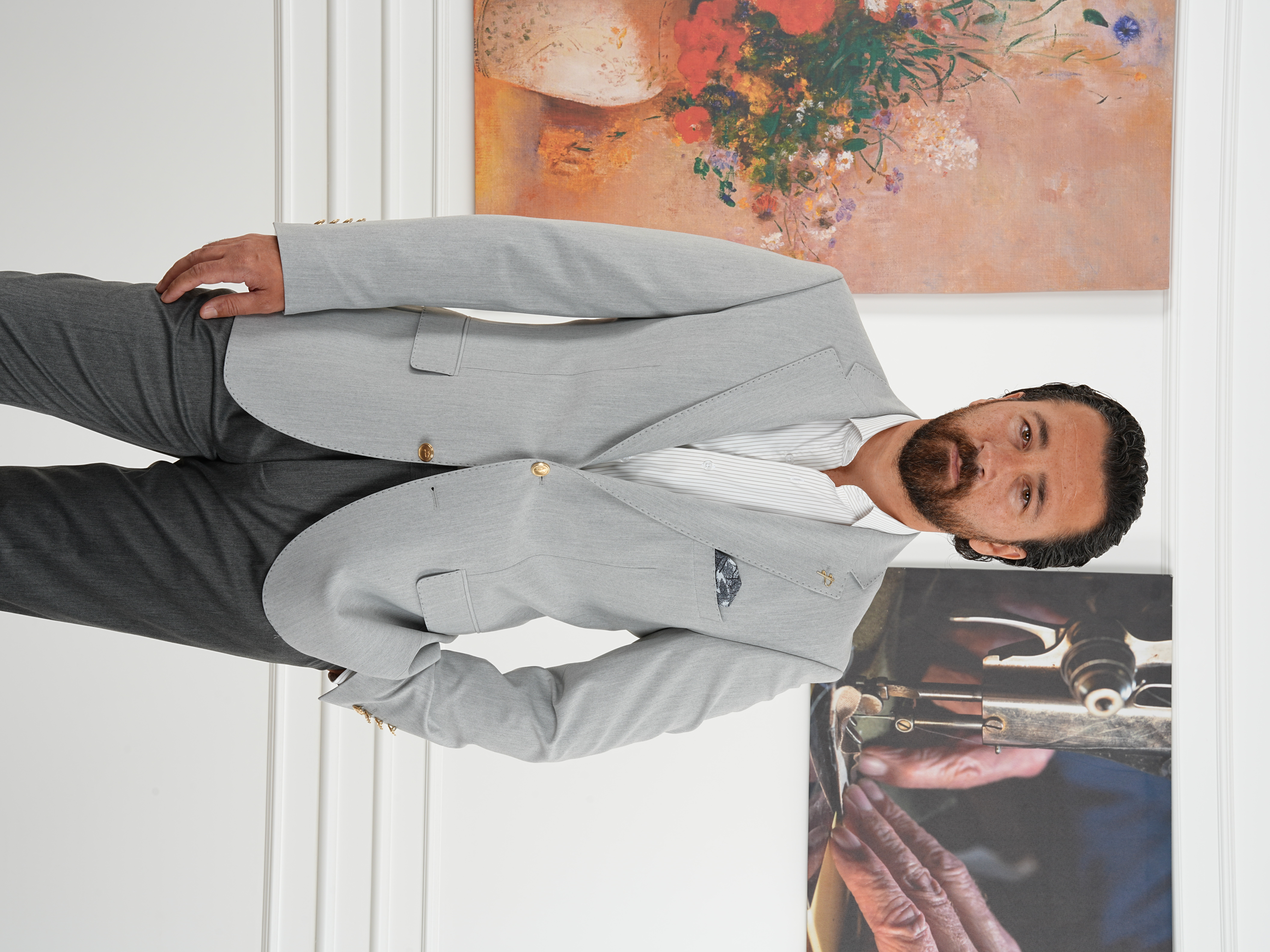 Premium İtalyan Stil Slim Fit Erkek Punto Dikişli Yarım Astarlı Ceket - Açık gri