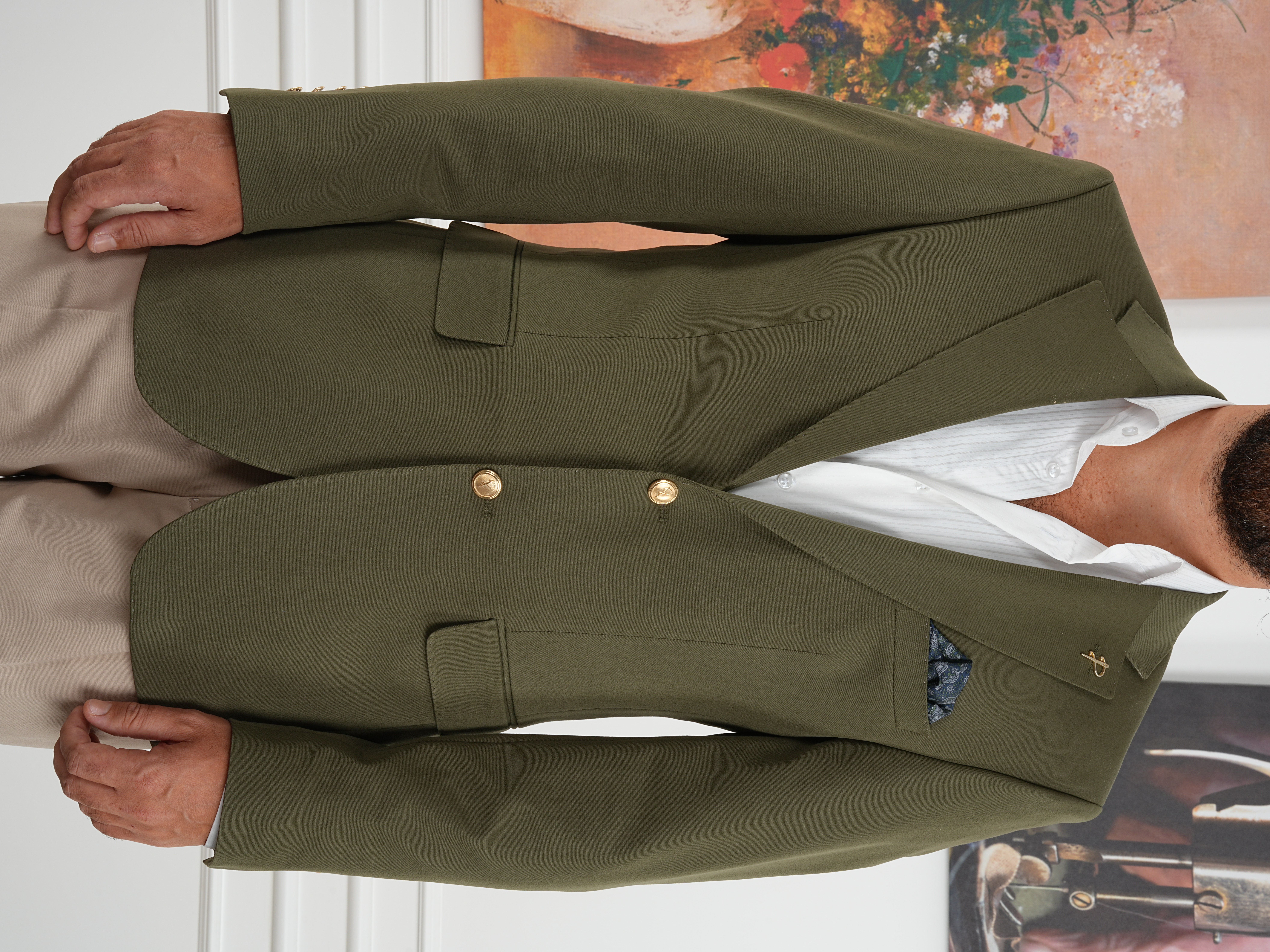 Premium İtalyan Stil Slim Fit Erkek Punto Dikişli Yarım Astarlı Ceket - Haki