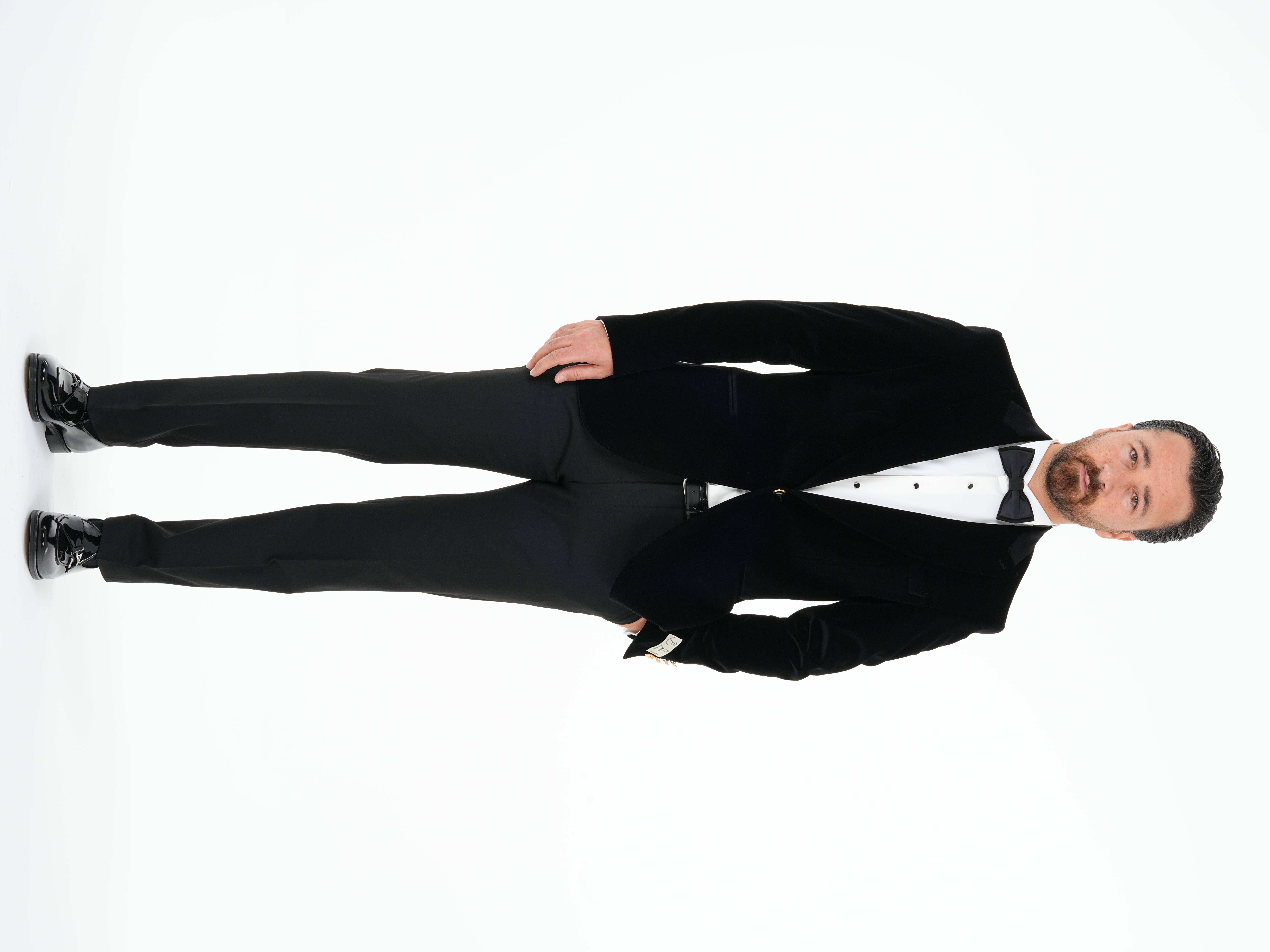 Premium Erkek Kadife Smokin Damatlık Gold Düğme Punto Dikişli Ceket Pantolon Papyon - Siyah