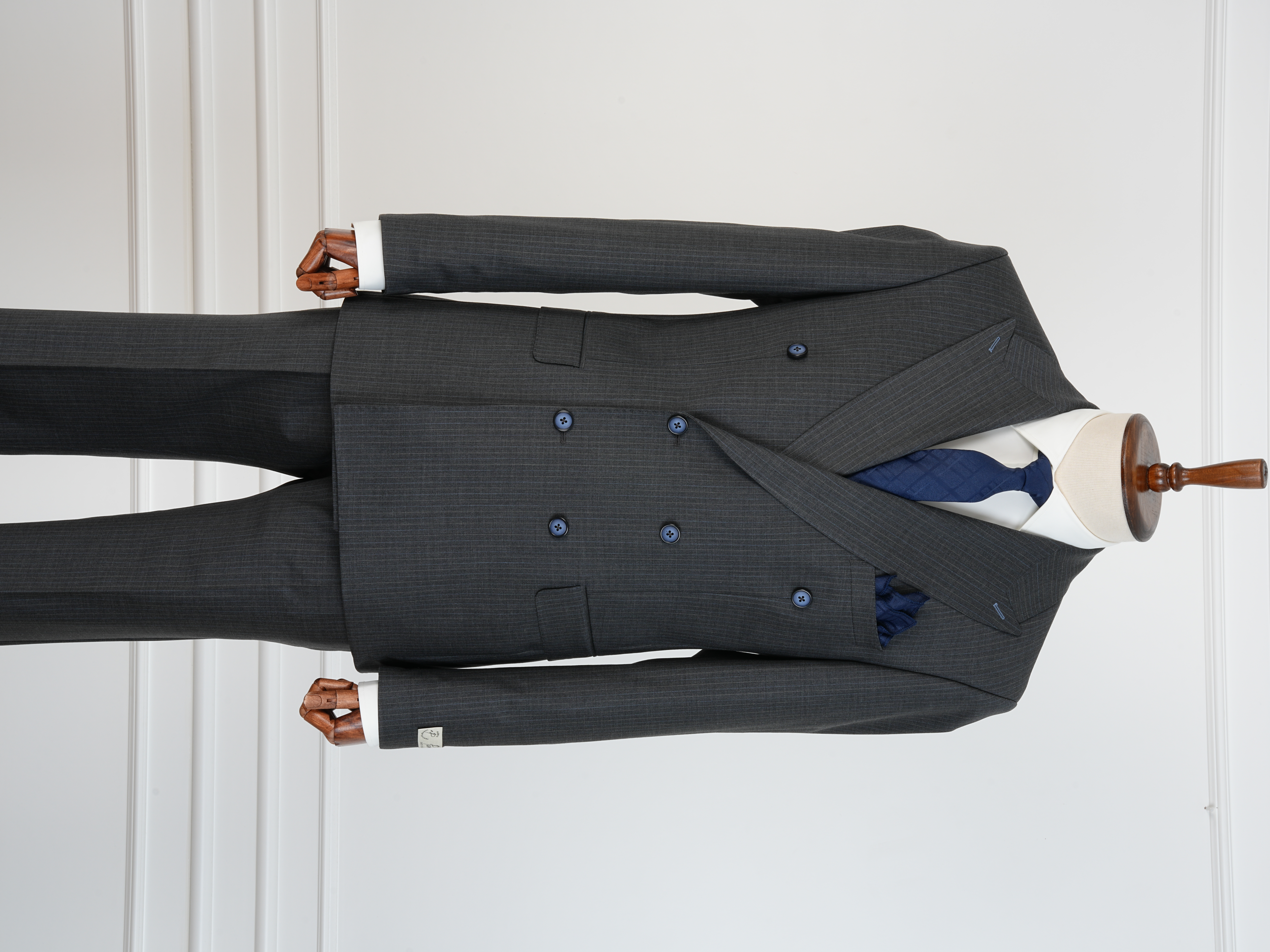 Yünlü Kruvaze Takım Elbise Slim Fit İtalyan Stil Ceket Pantolon - Füme