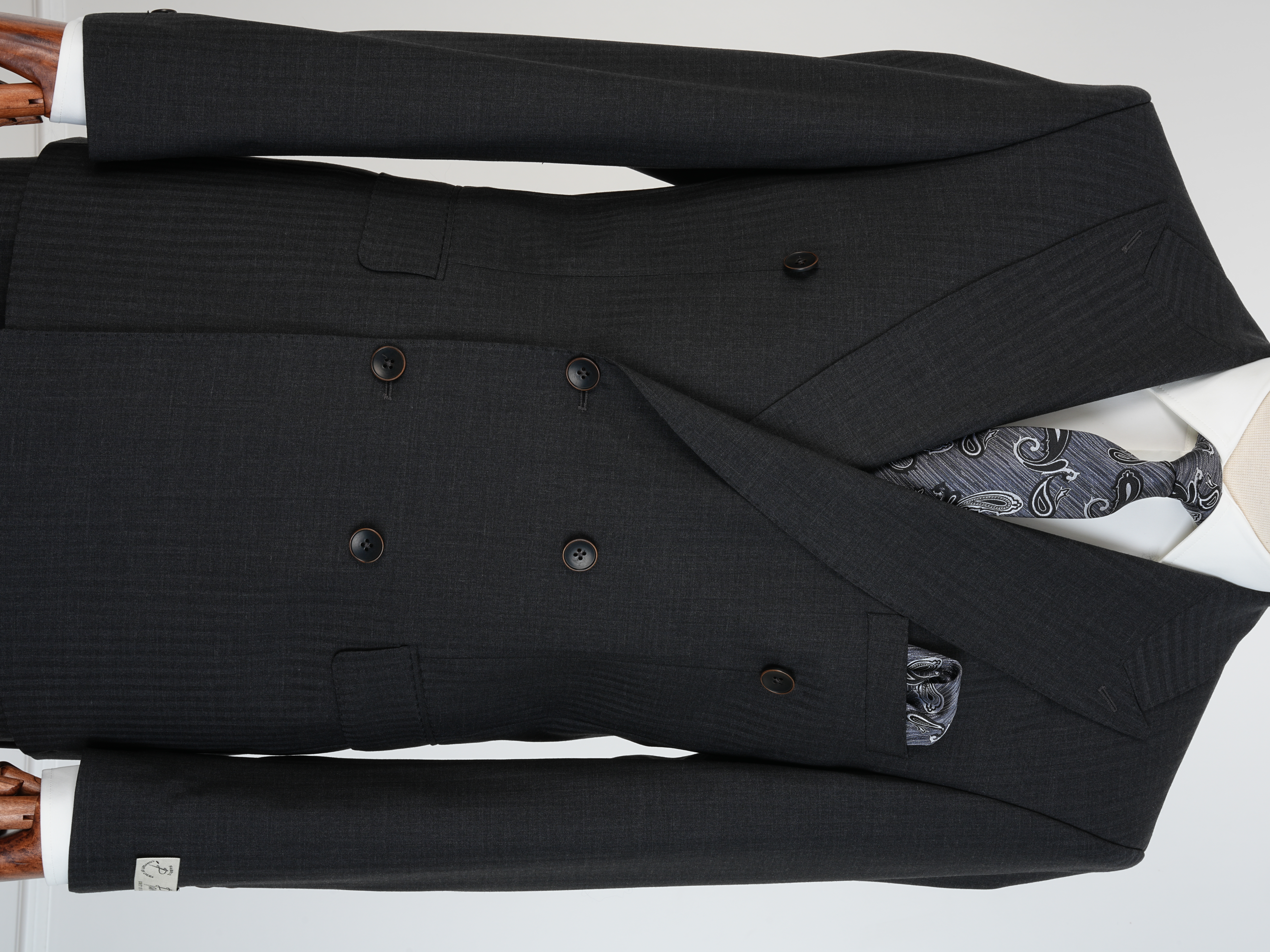 Premium Yünlü Erkek Kruvaze Takım Elbise Slim Fit İtalyan Stil Ceket Pantolon - Füme