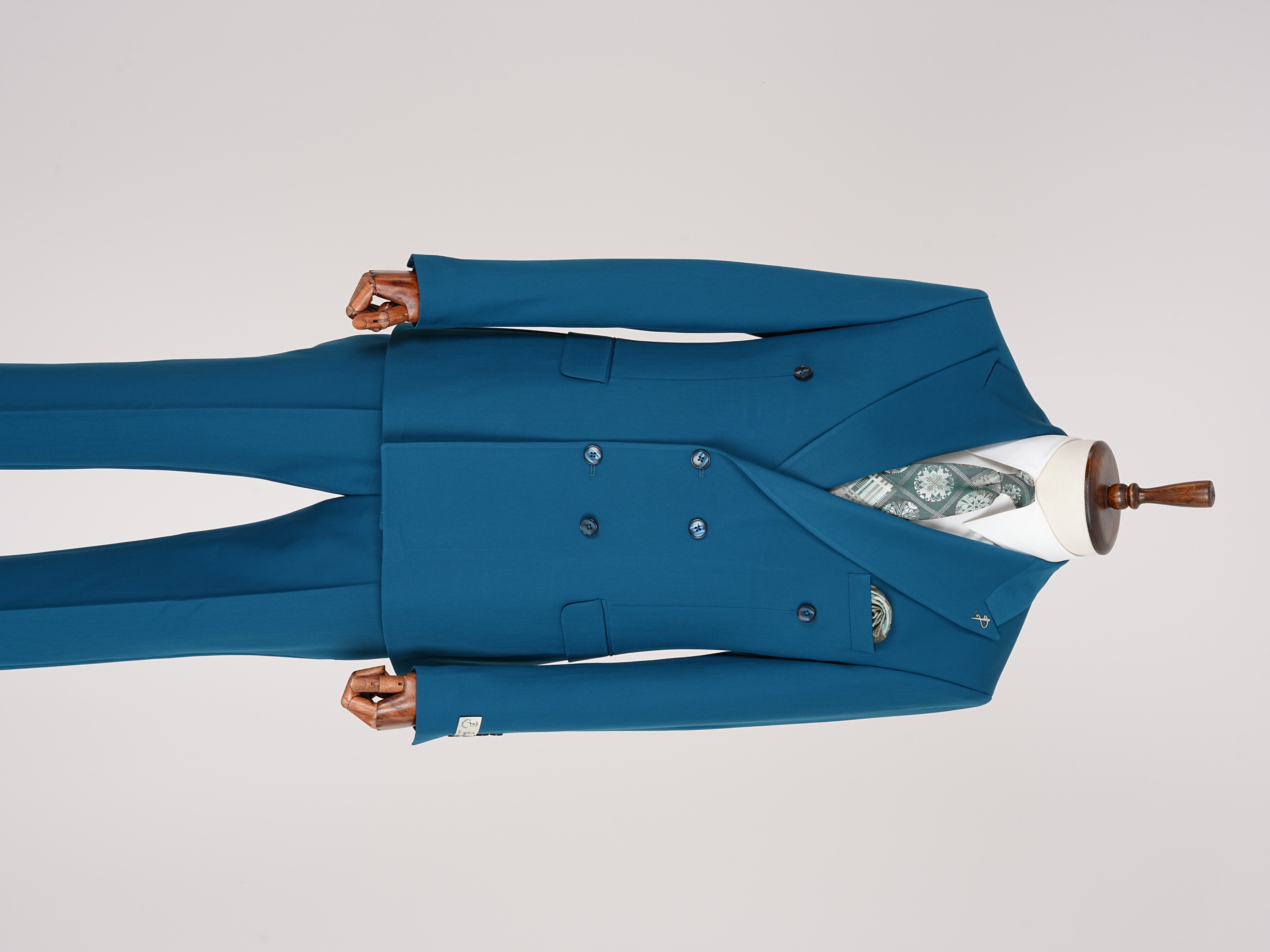 Premium Mens Double-Breasted italian Slim-Fit Suit Jacket & Trousers - Turquoise