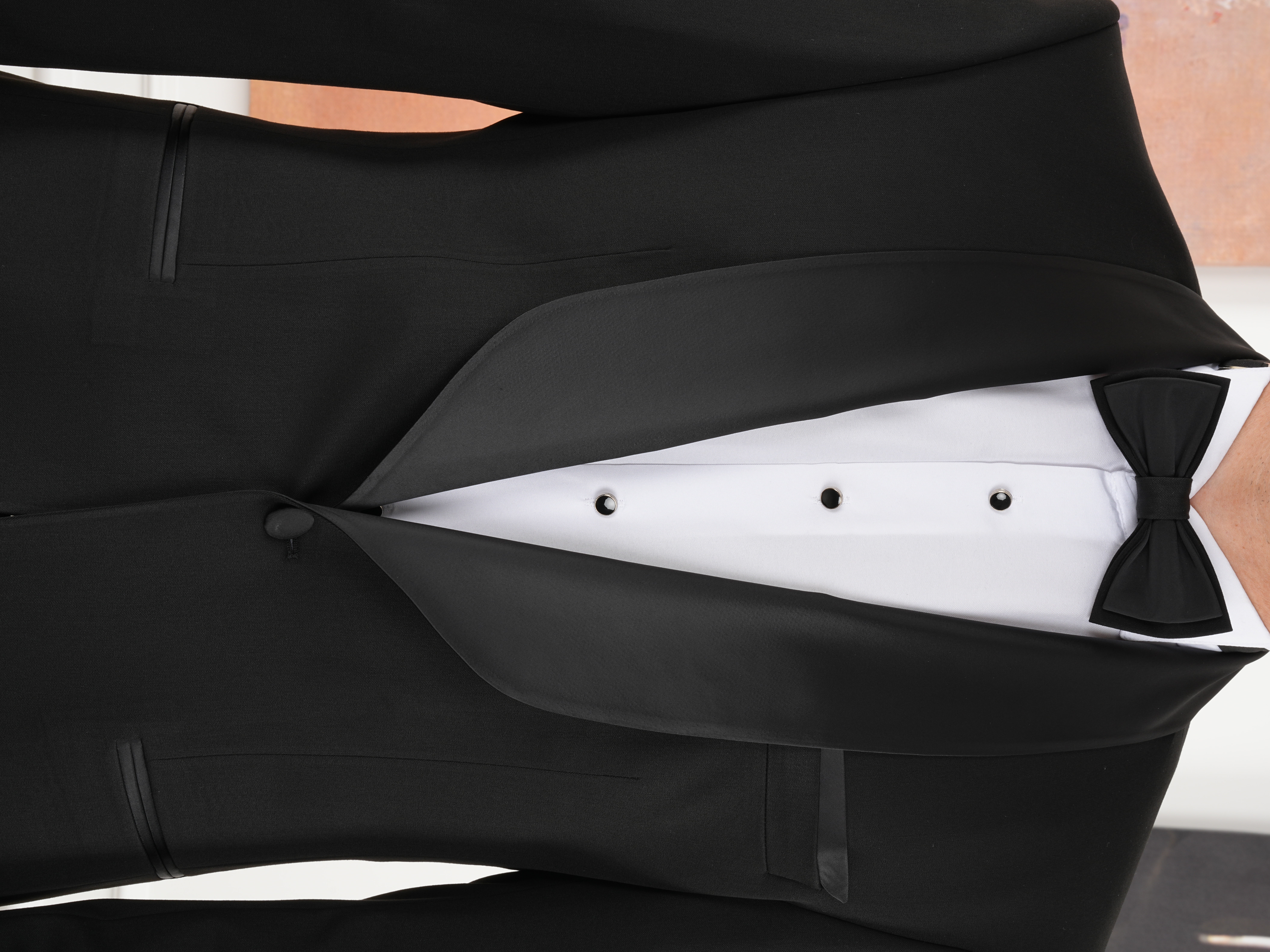 Erkek Smokin Damatlık İtalyan Stil Şal Yaka Ceket Pantolon Papyon-Siyah - Siyah