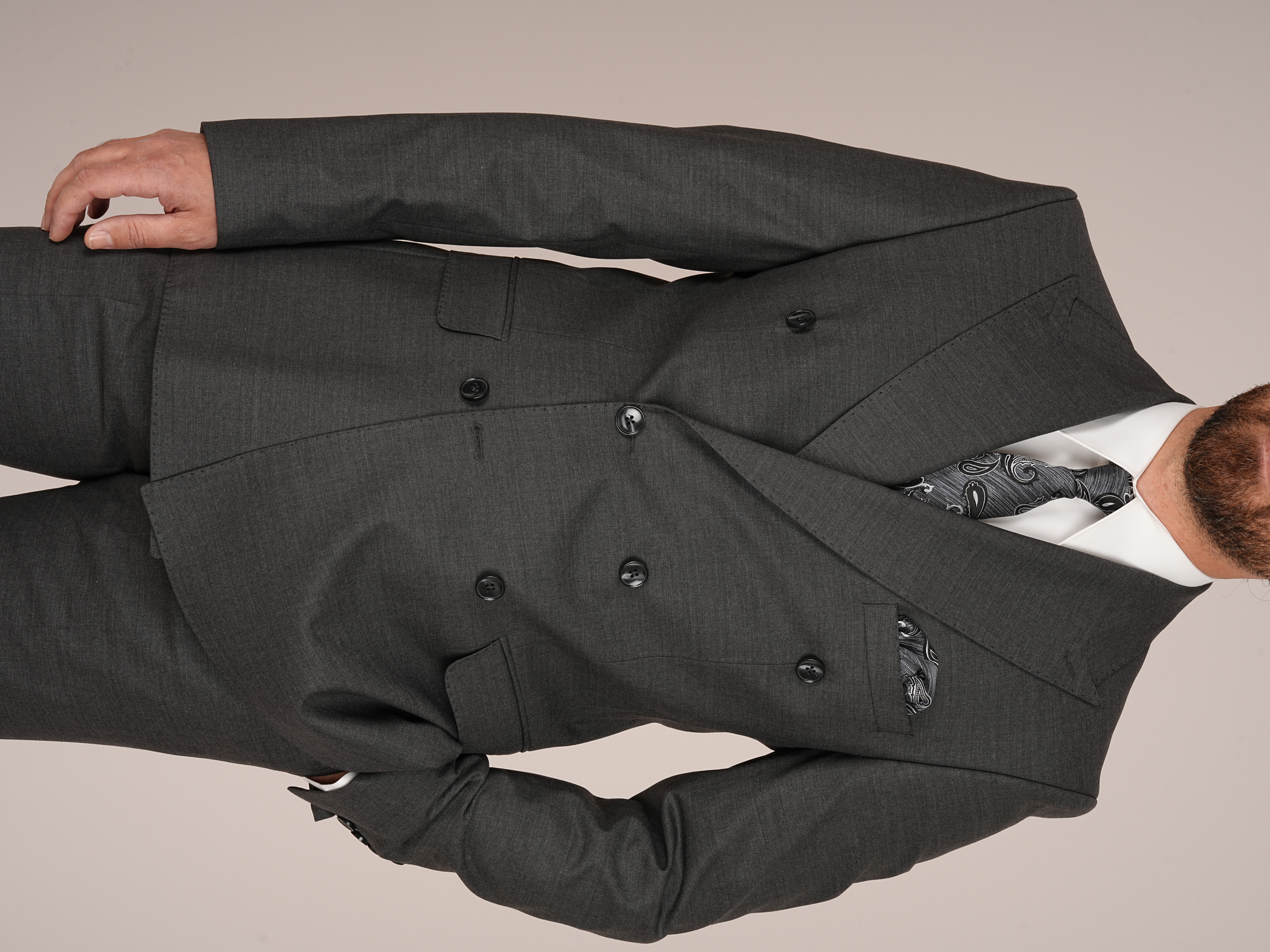 Premium Mens Wool-Blend Double-Breasted italian Slim-Fit Suit Jacket & Trousers - Smoke Grey