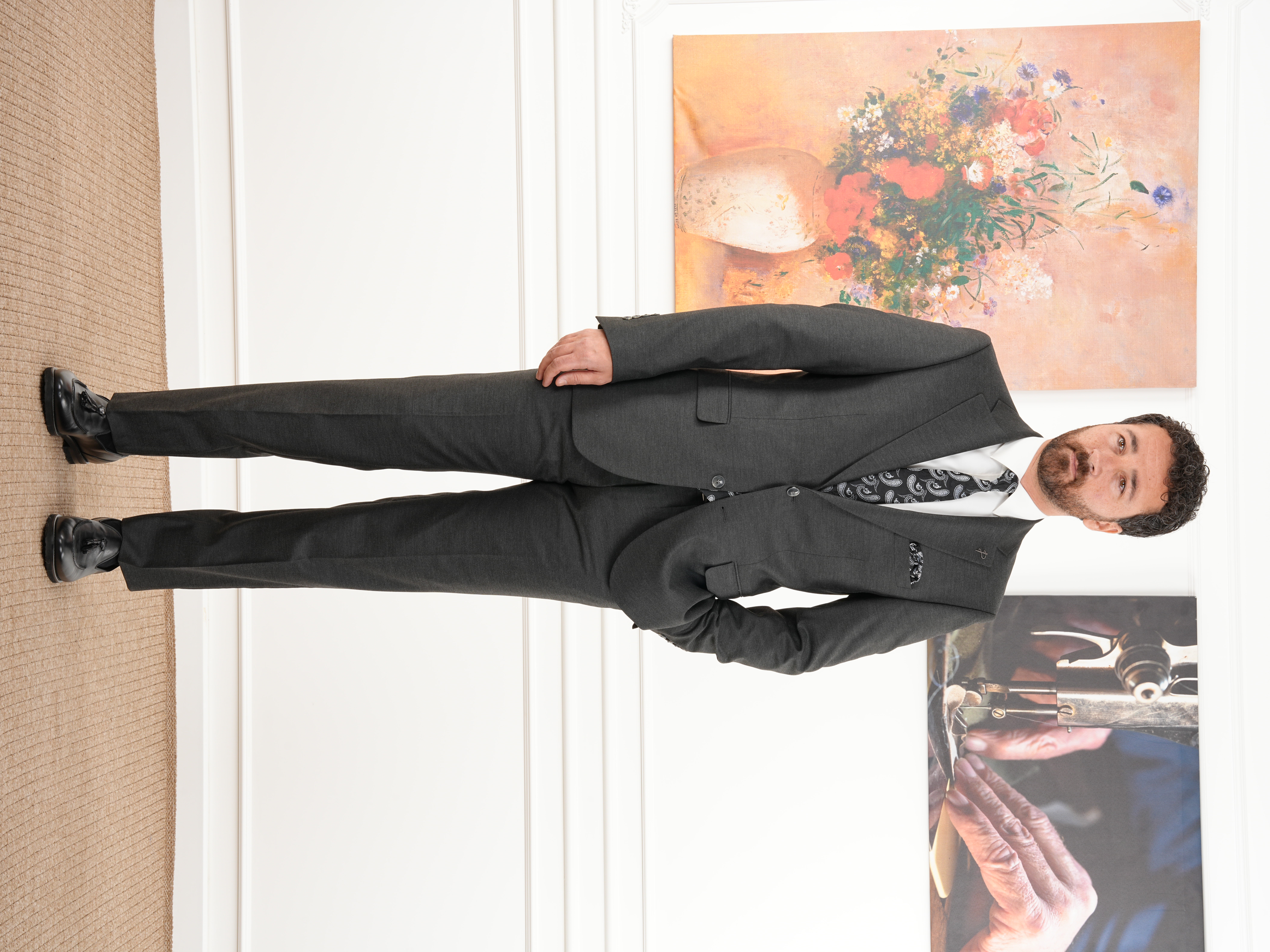 Premium Erkek Mono Yaka Takım Elbise Slim Fit İtalyan Stil Ceket Pantolon - Antrasit