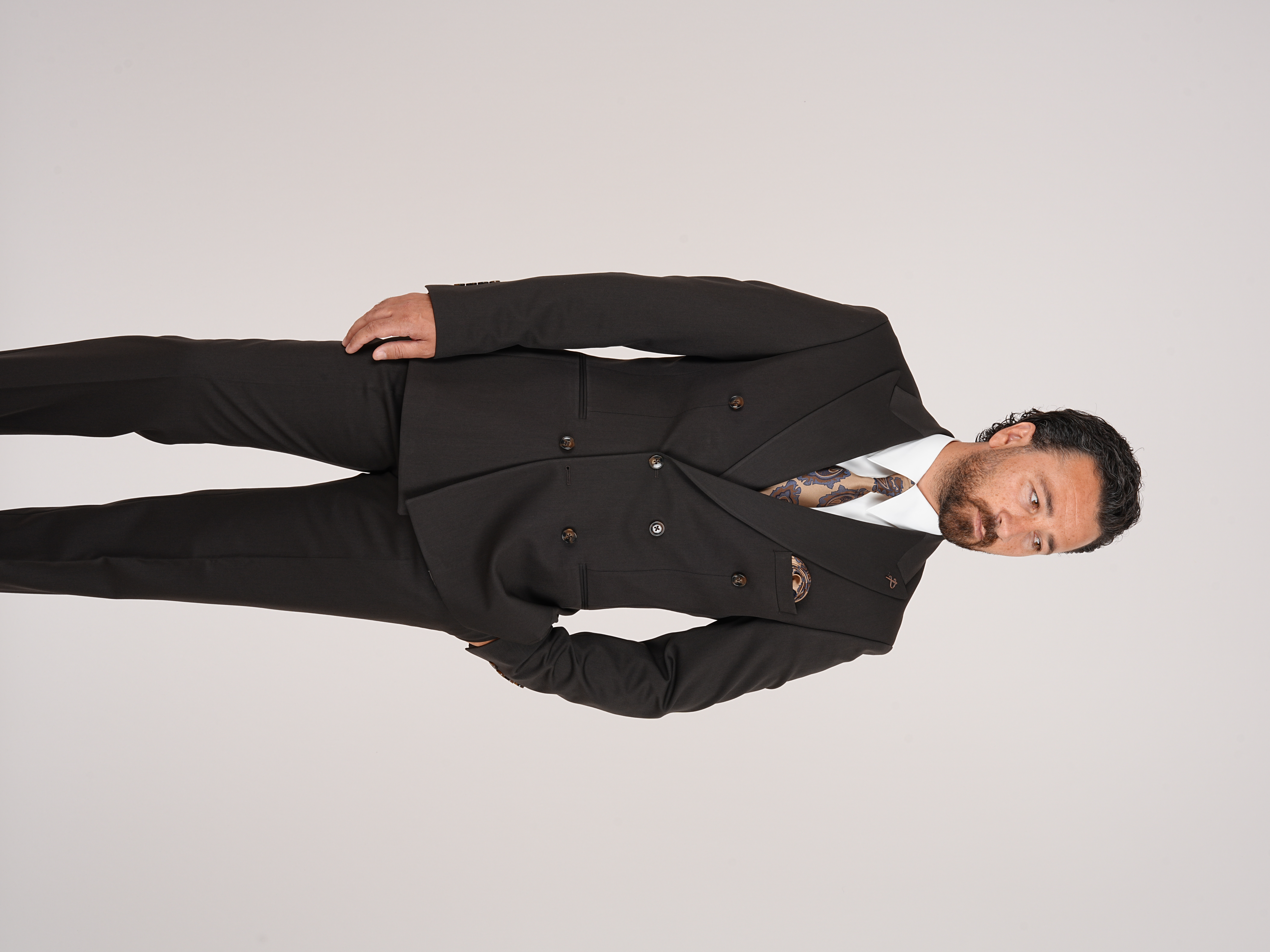 Erkek Kruvaze Takım Elbise Slim Fit İtalyan Stil Ceket Pantolon - Acı Kahve