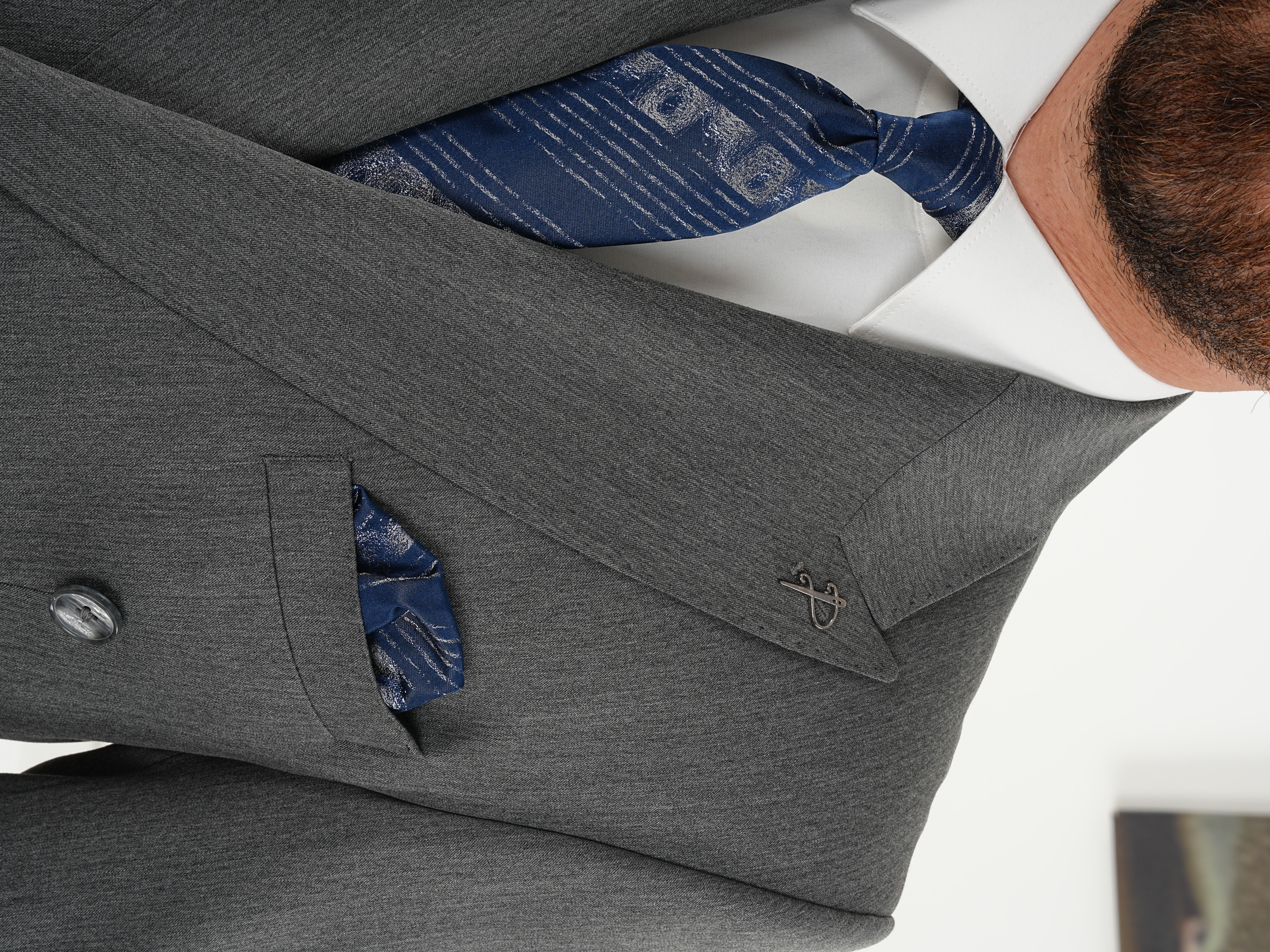 Erkek Slim Fit İtalyan Stil Kruvaze Takım Elbise Ceket Pantolon - Füme