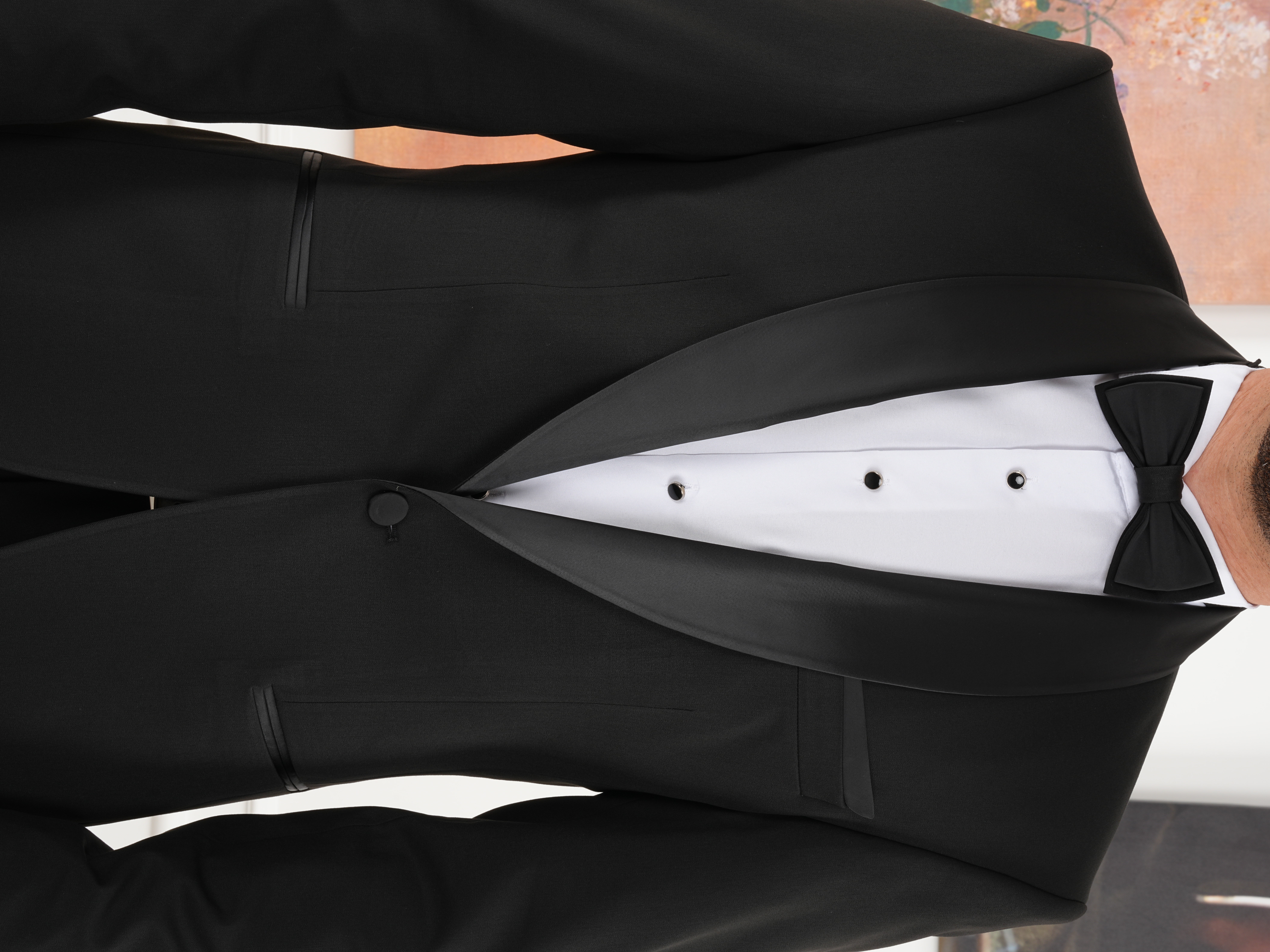 Erkek Luxury Smokin Damatlık Tek Düğme İtalyan İtalyan Stil Ceket Pantolon Papyon-Siyah - Siyah