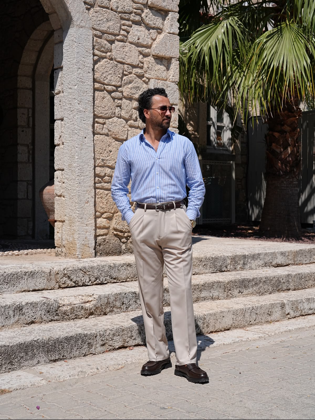 Premium Mens Regular Fit Striped Linen Shirt - Blue