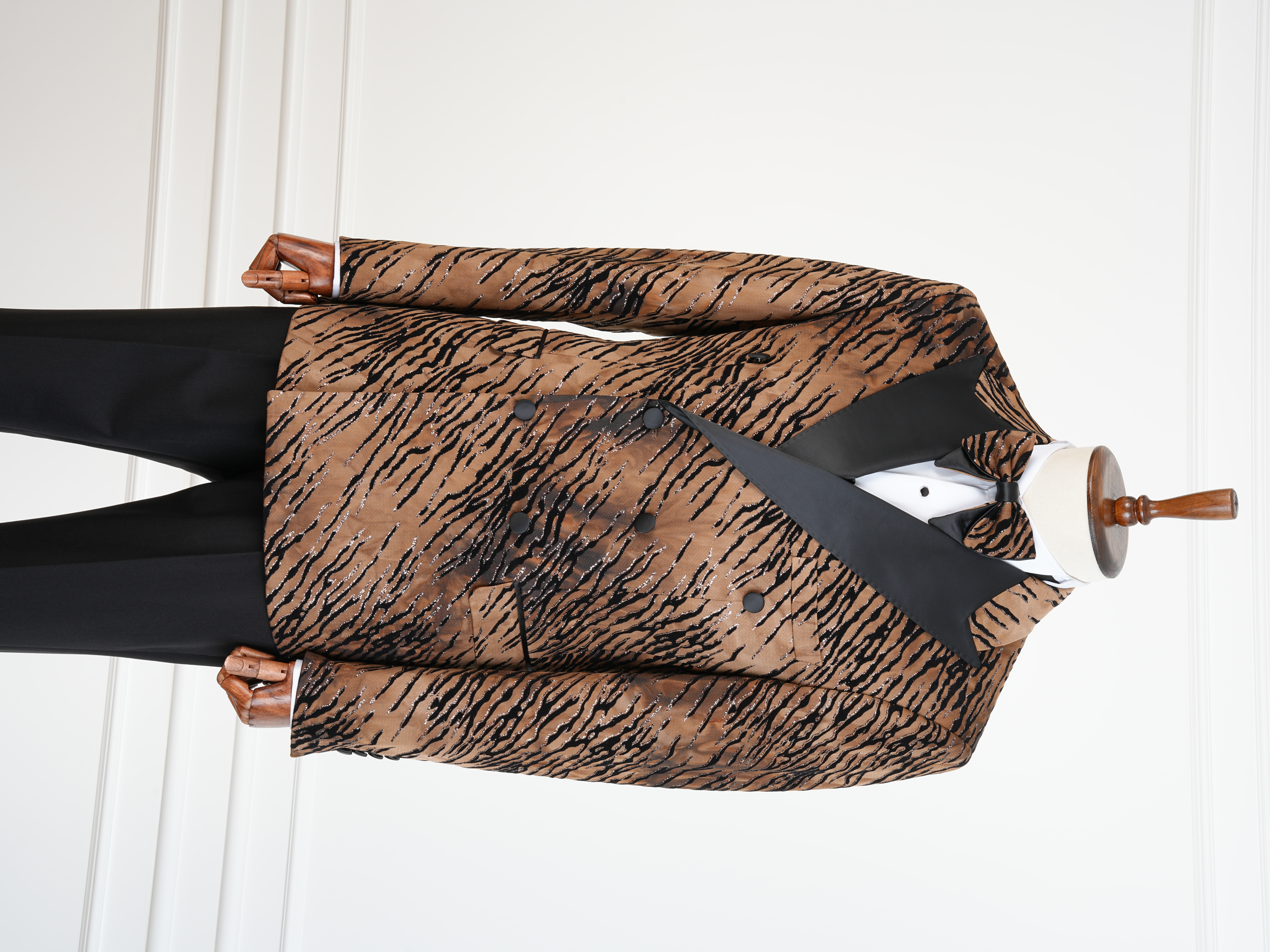 Erkek Slim Fit İtalyan Stil Desenli Damatlık Smokin - Kahve