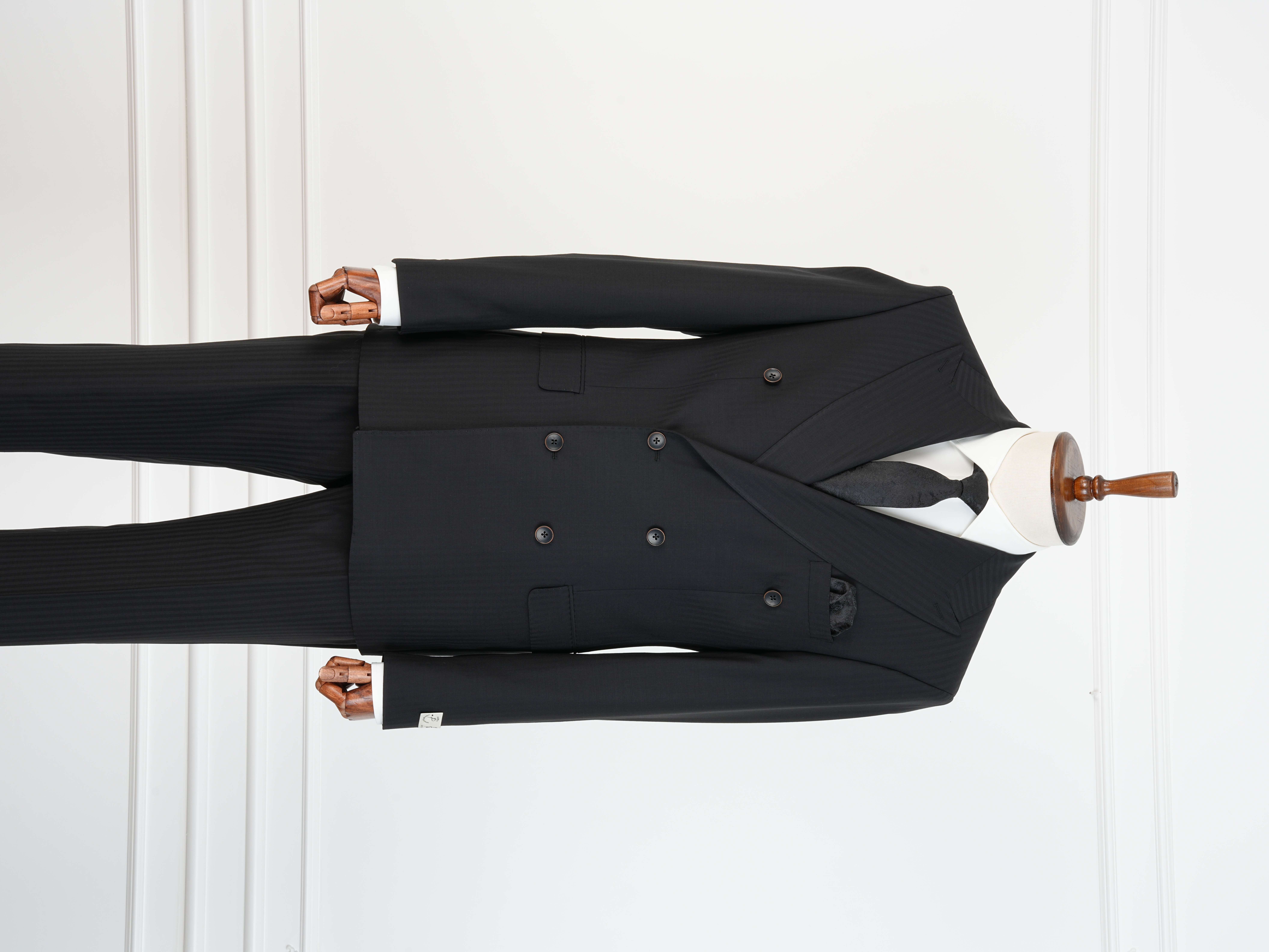 Premium Yünlü Erkek Kruvaze Takım Elbise Slim Fit İtalyan Stil Ceket Pantolon - Siyah