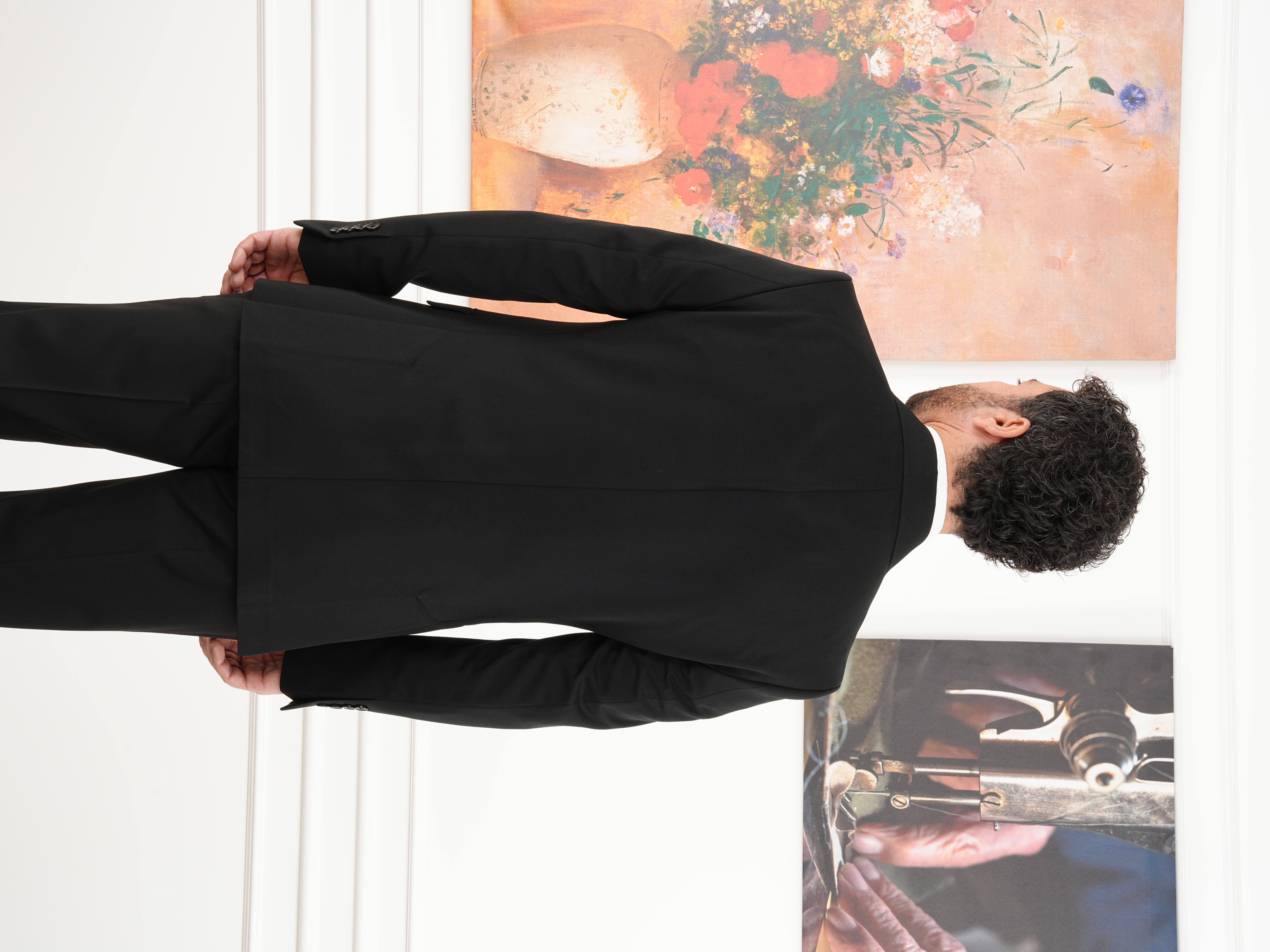 Erkek Slim Fit İtalyan Stil Kruvaze Takım Elbise Ceket Pantolon - Siyah