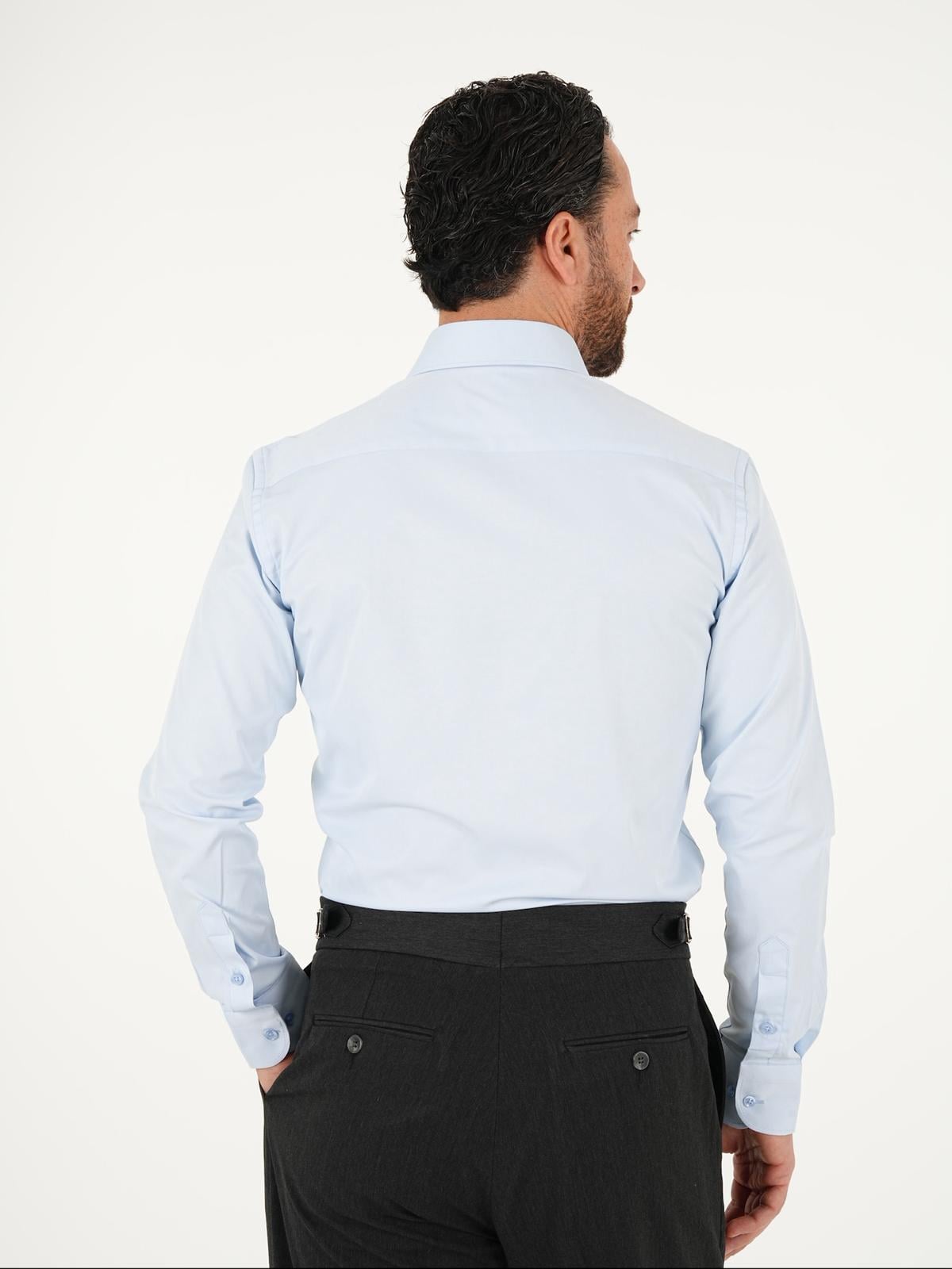 Premium İtalyan Yaka Slim Fit Erkek Gömlek - Buz Mavisi