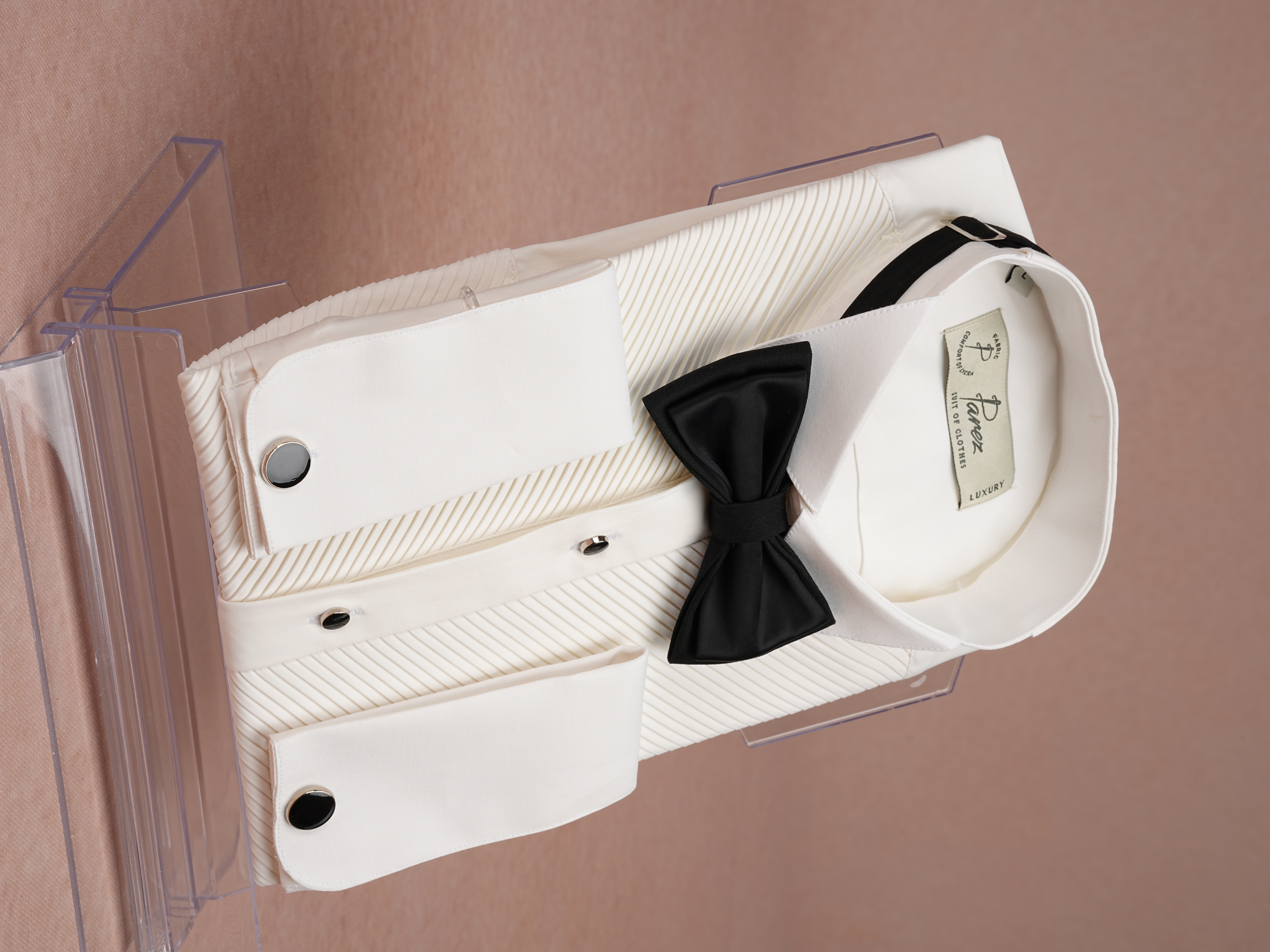 Erkek Premıum Slim Fit Pliseli Damatlık Gömlek - Ekru