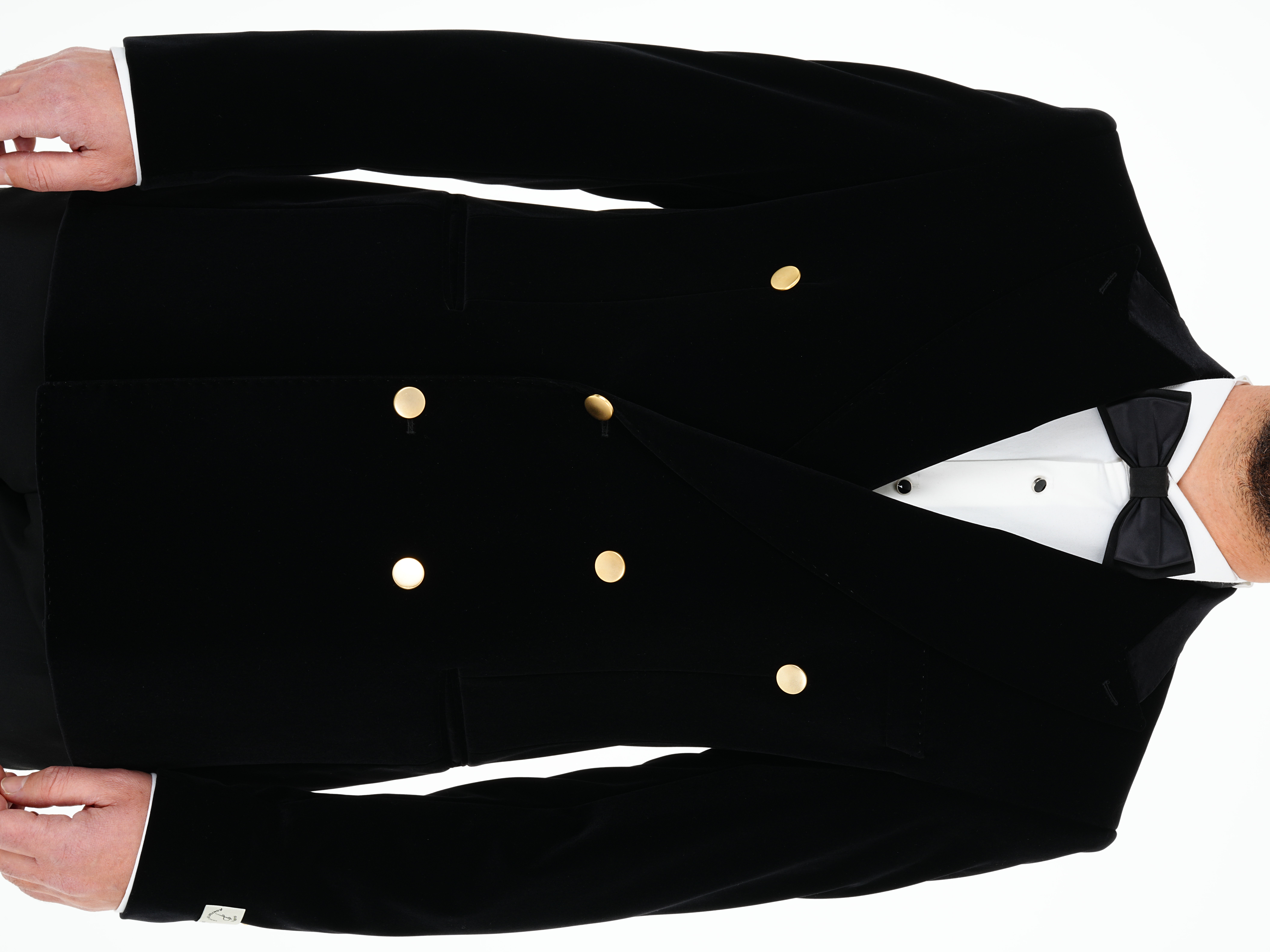 Premium Erkek Kadife Kruvaze Smokin Damatlık Gold Düğme Punto Dikişli Ceket Pantolon Papyon - Siyah