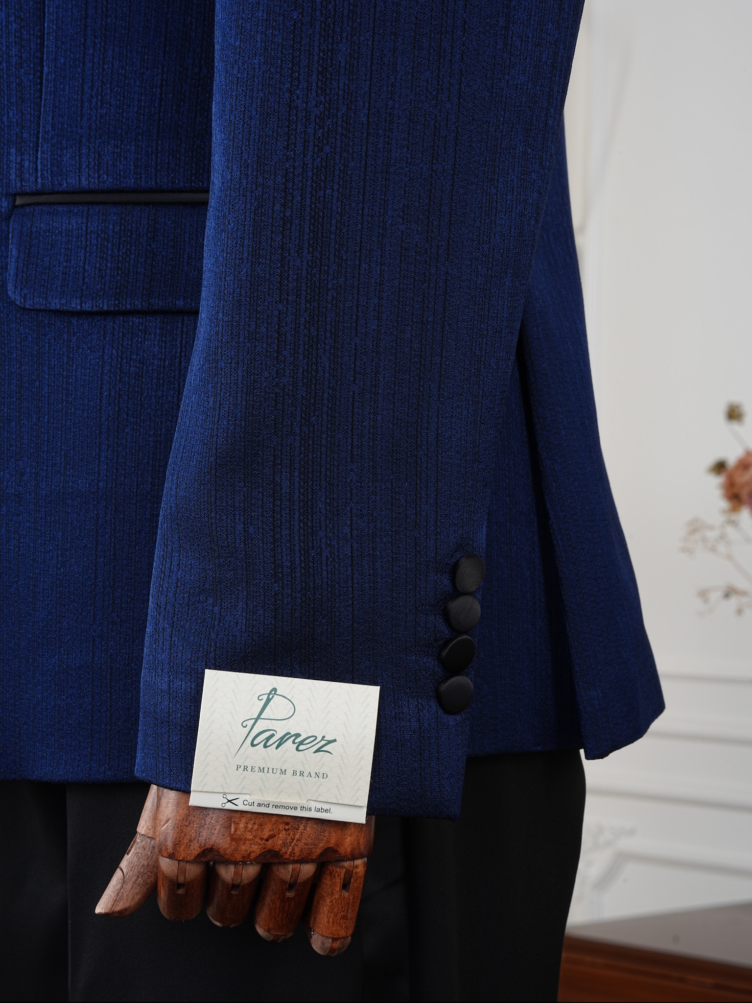 Erkek Slim Fit İtalyan Stil Kendinden Desenli Kruvaze Smokin Damatlık - Lacivert