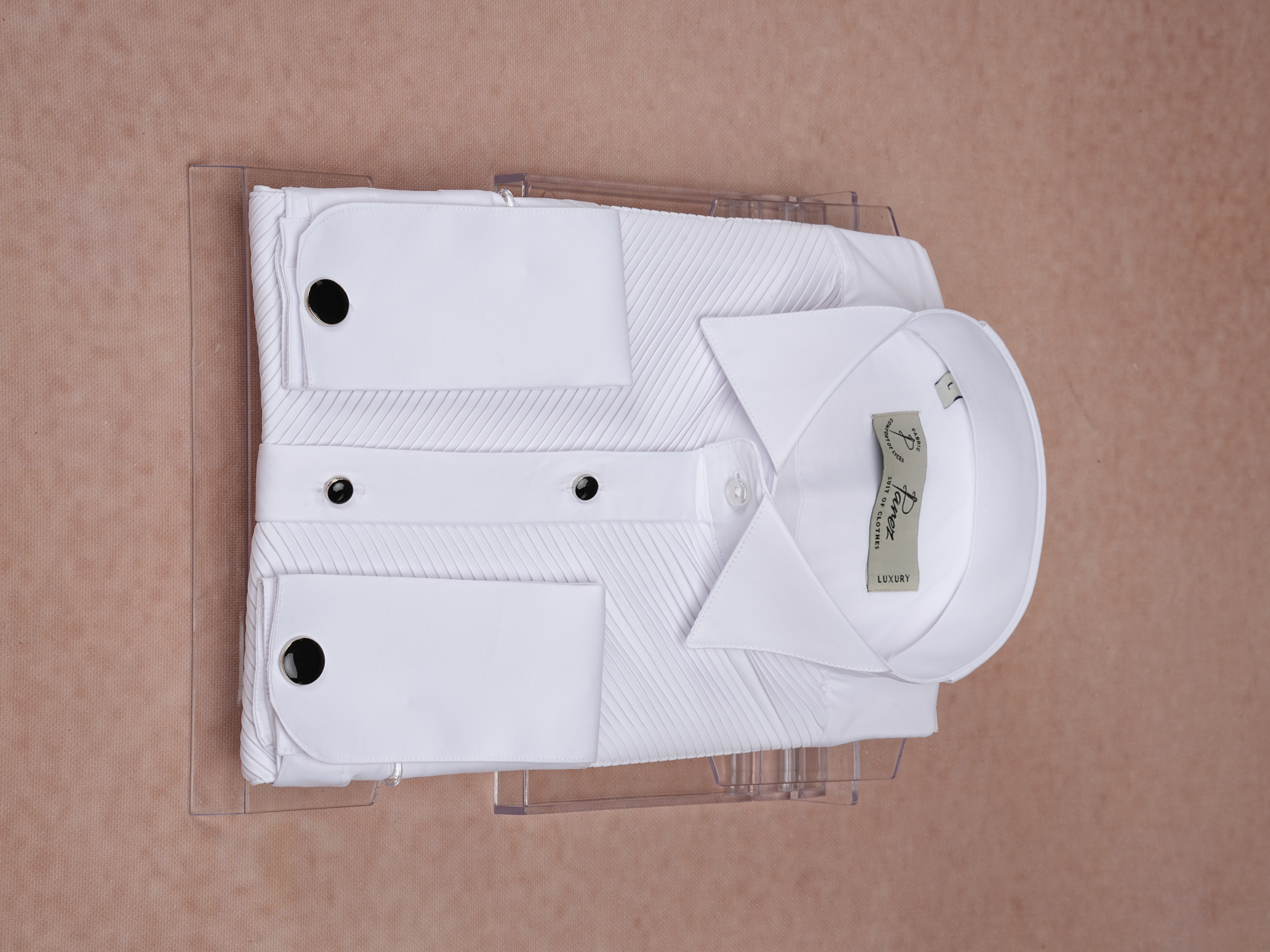 Mens Premium Slim Fit Pleated Wedding Shirt - White