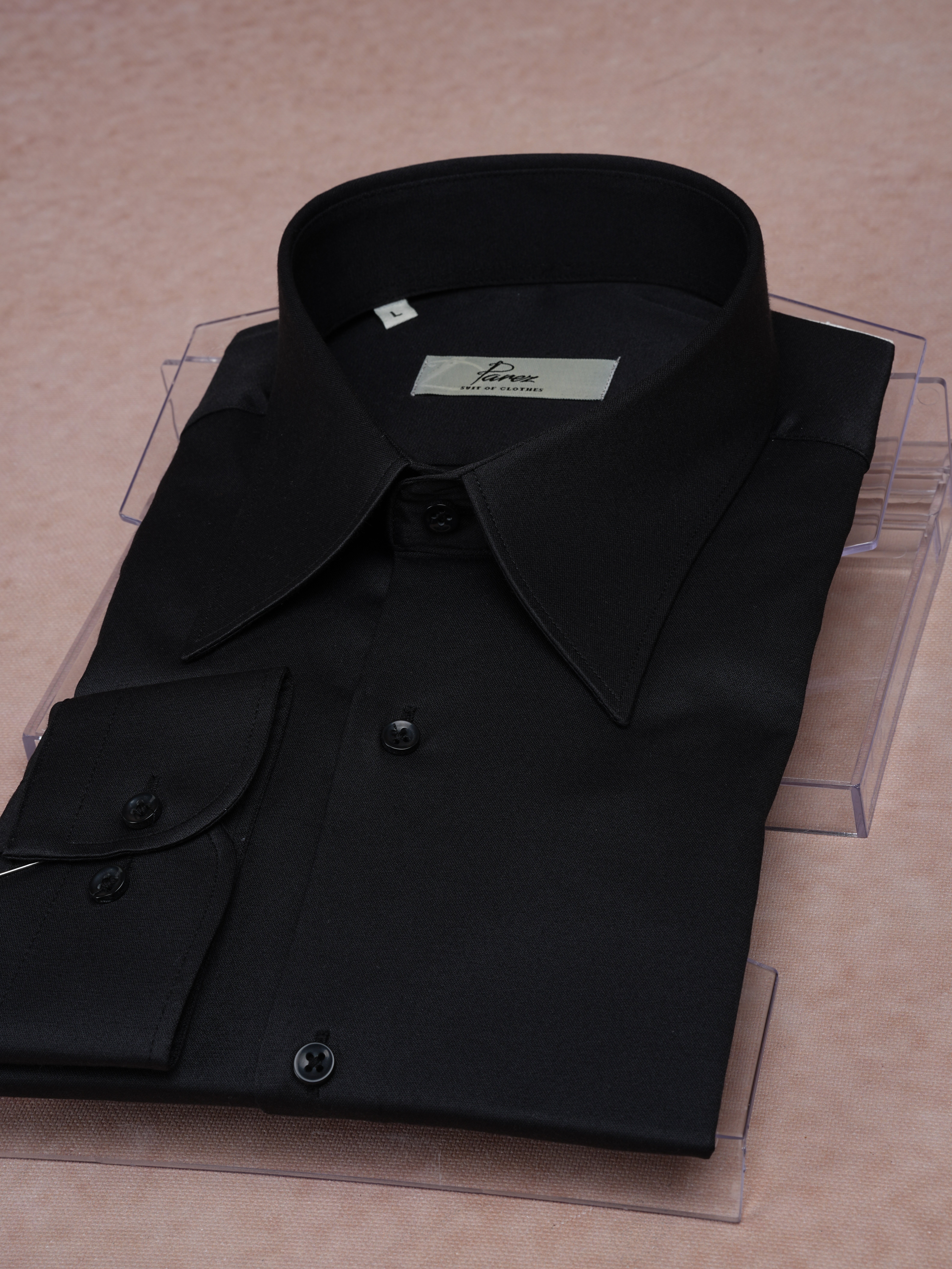 Premium Italian Style Slim Fit Pointed Collar Mens Shirt - Black
