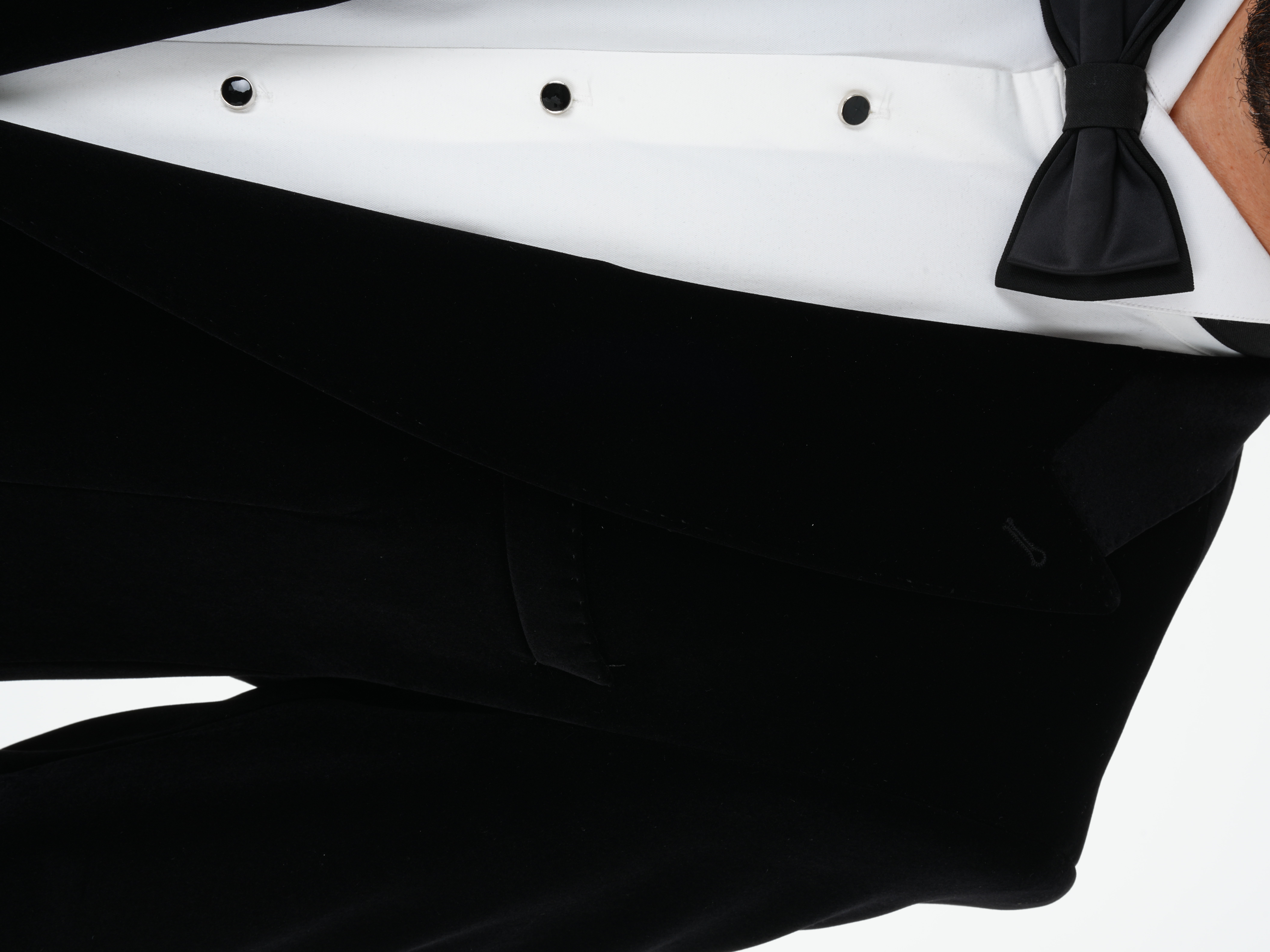 Premium Erkek Kadife Smokin Damatlık Gold Düğme Punto Dikişli Ceket Pantolon Papyon - Siyah