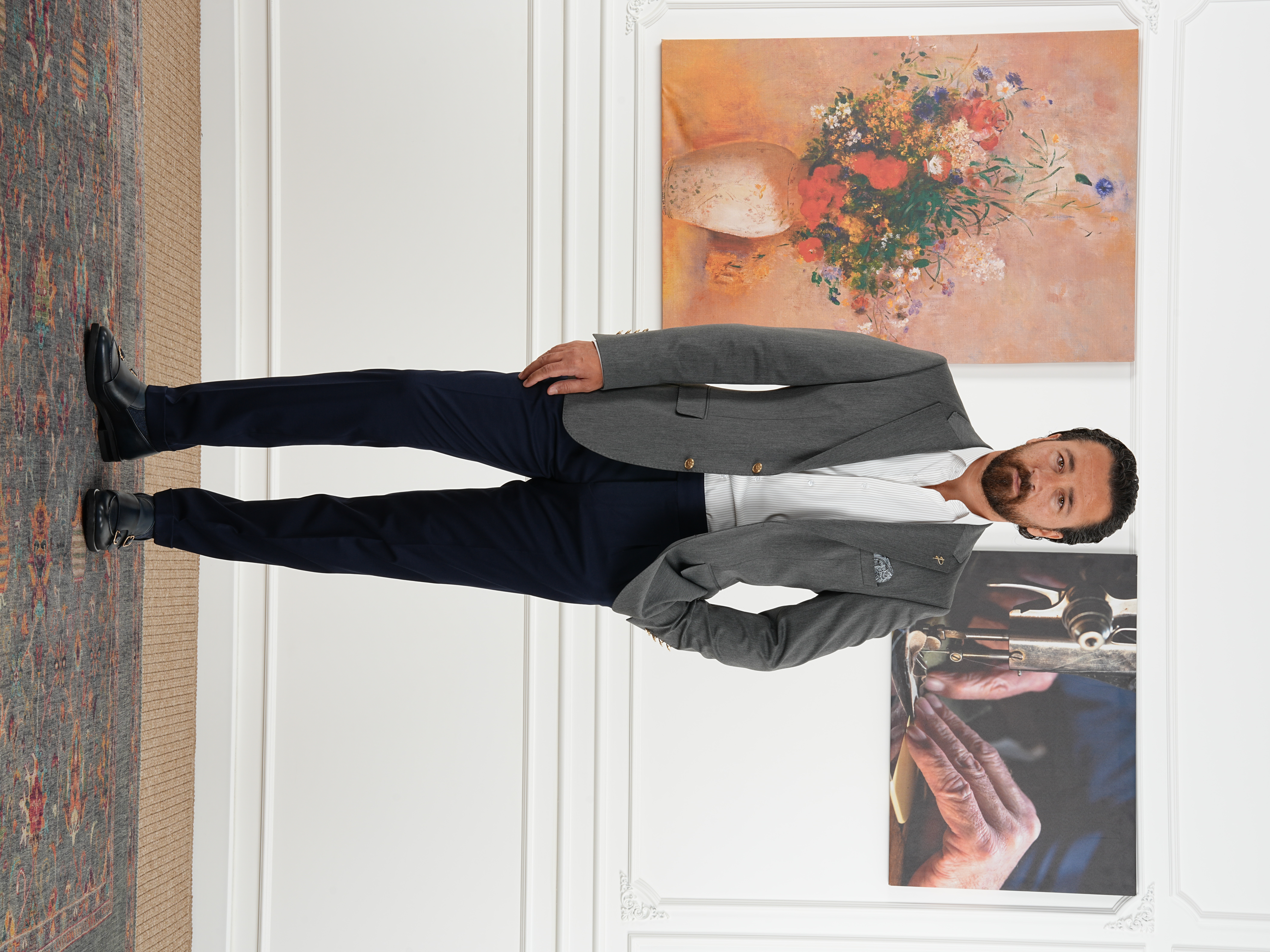 Premium İtalyan Stil Slim Fit Erkek Punto Dikişli Yarım Astarlı Ceket - Füme