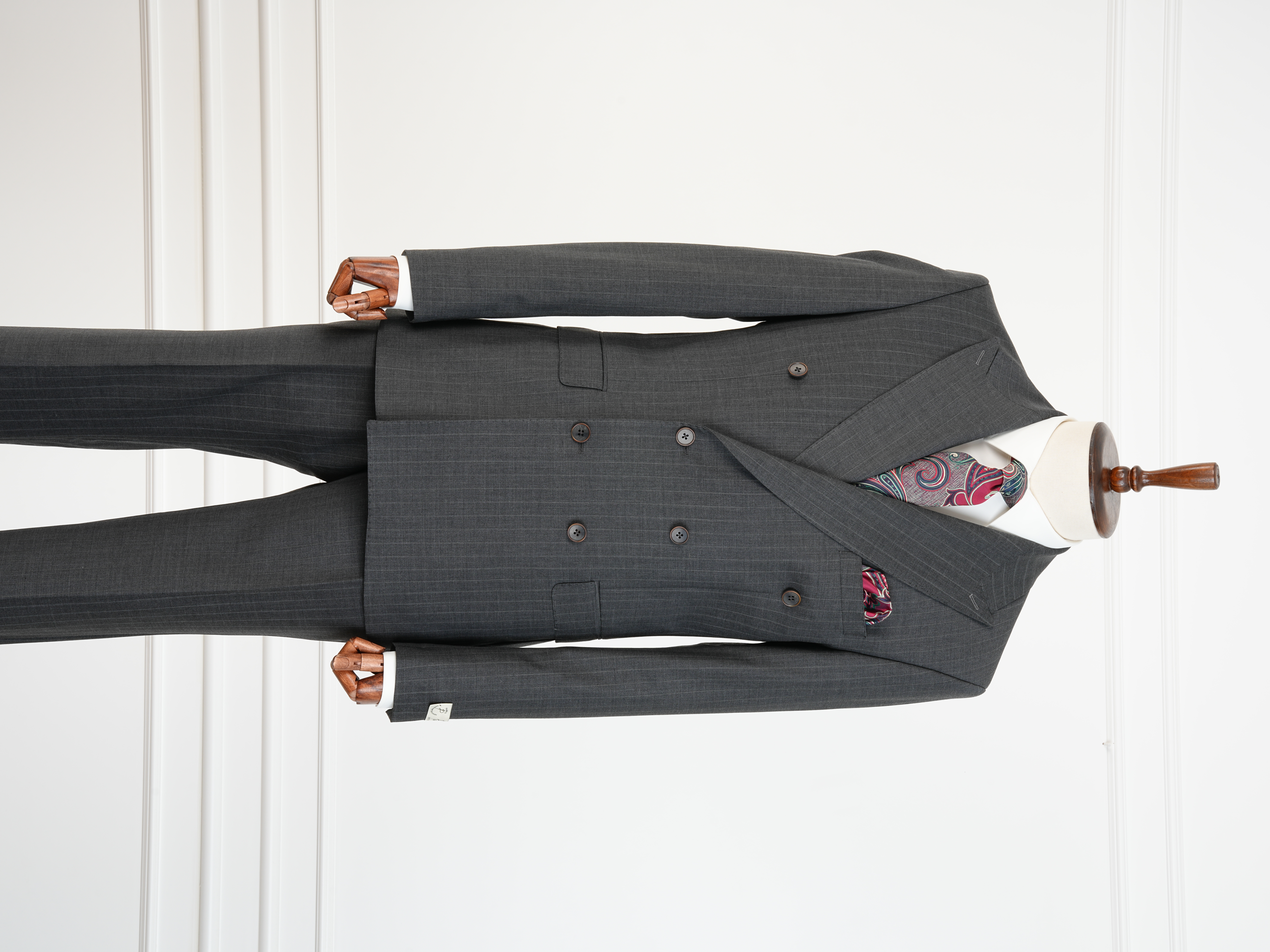 Premium Yünlü Erkek Kruvaze Takım Elbise Slim Fit İtalyan Stil Ceket Pantolon - Gri