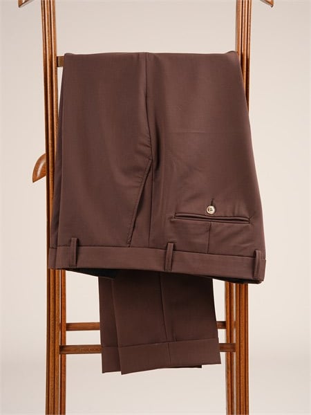 Erkek Slim Fit Yüksek Bel Duble Paça Kumaş Pantolon-Acı Kahve