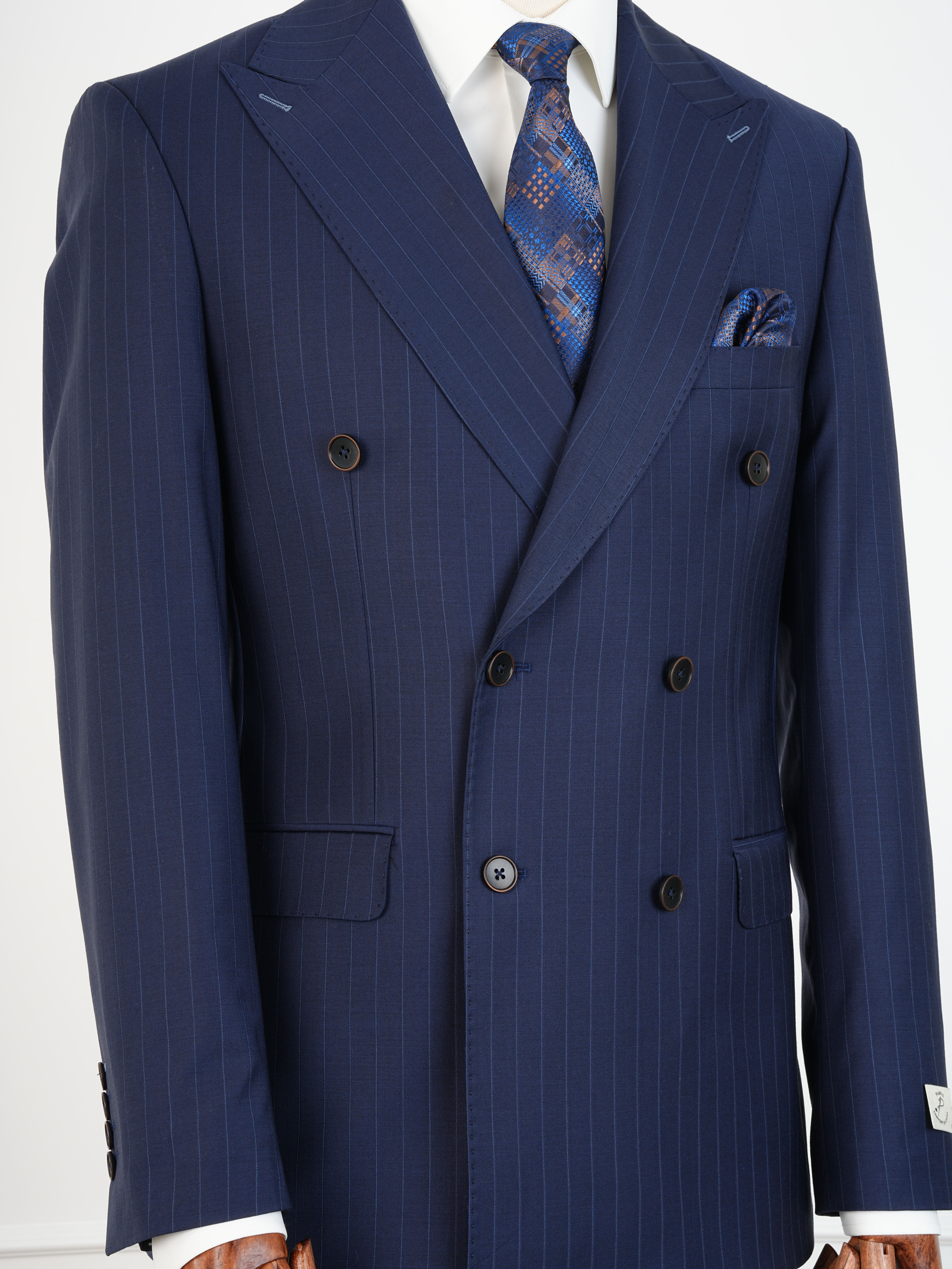 Premium Yünlü Erkek Kruvaze Takım Elbise Slim Fit İtalyan Stil Ceket Pantolon - Saks Mavisi