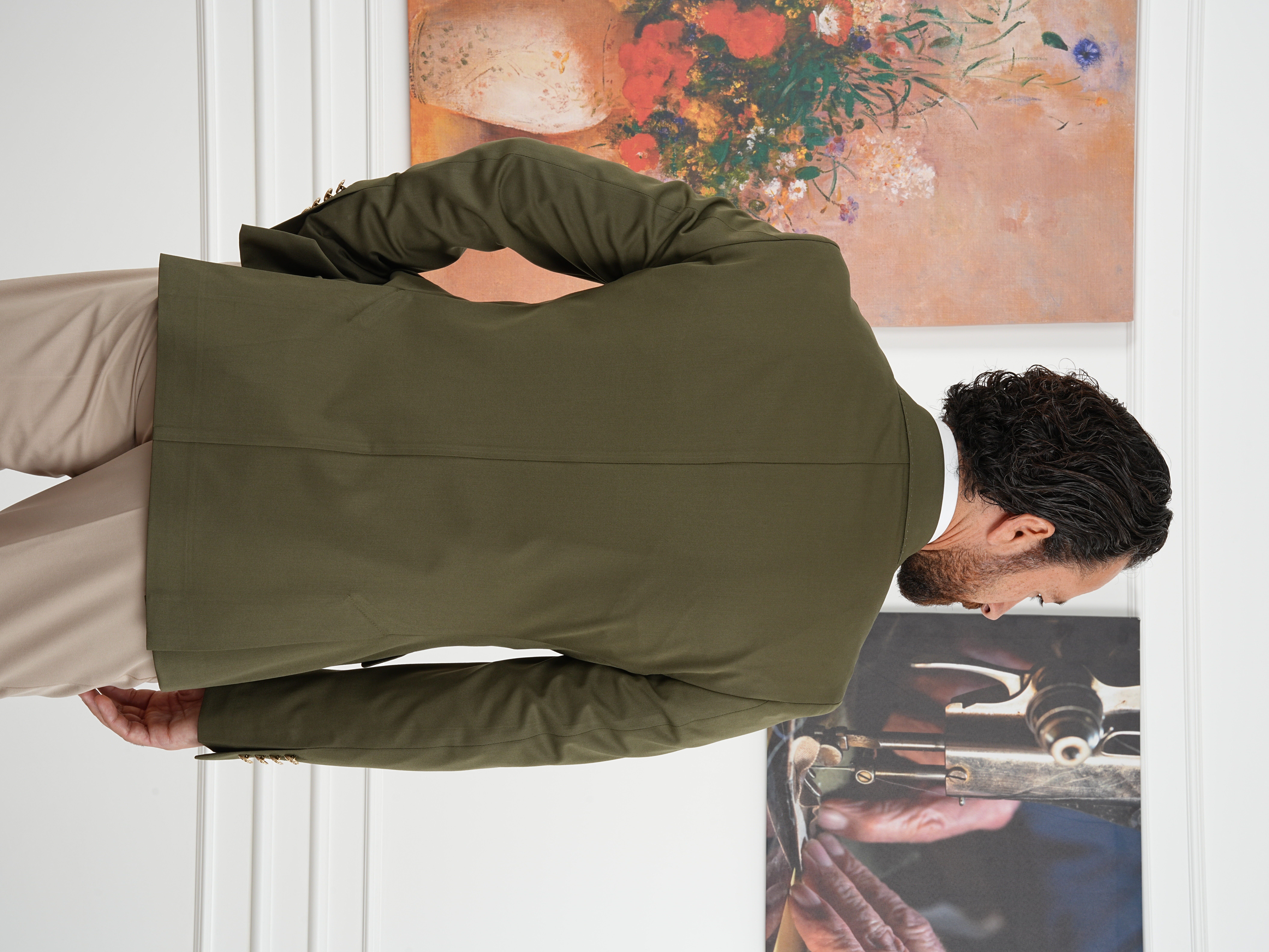 Premium İtalyan Stil Slim Fit Erkek Punto Dikişli Yarım Astarlı Ceket - Haki