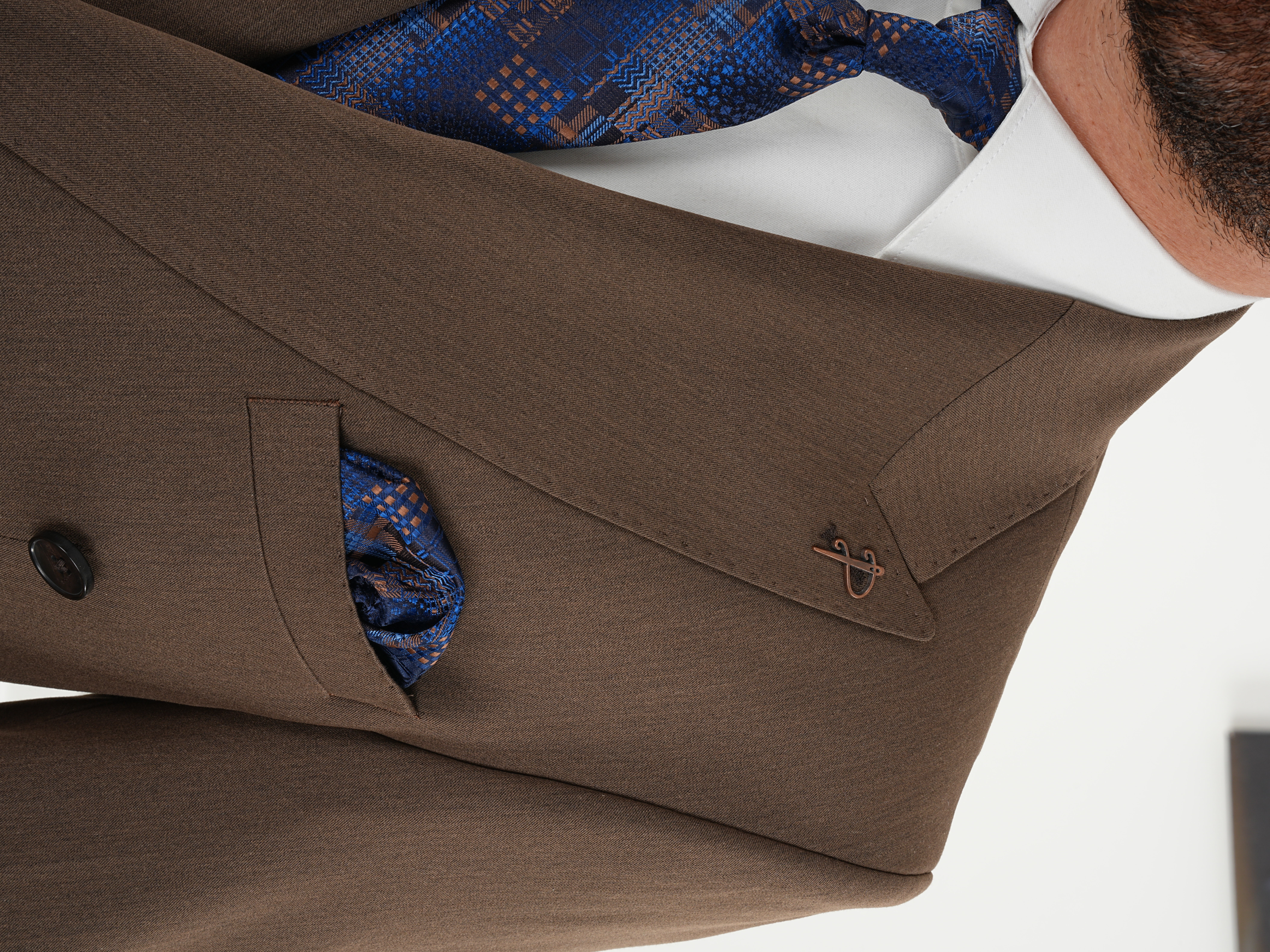 Erkek Slim Fit İtalyan Stil Kruvaze Takım Elbise Ceket Pantolon - Sütlü Kahve