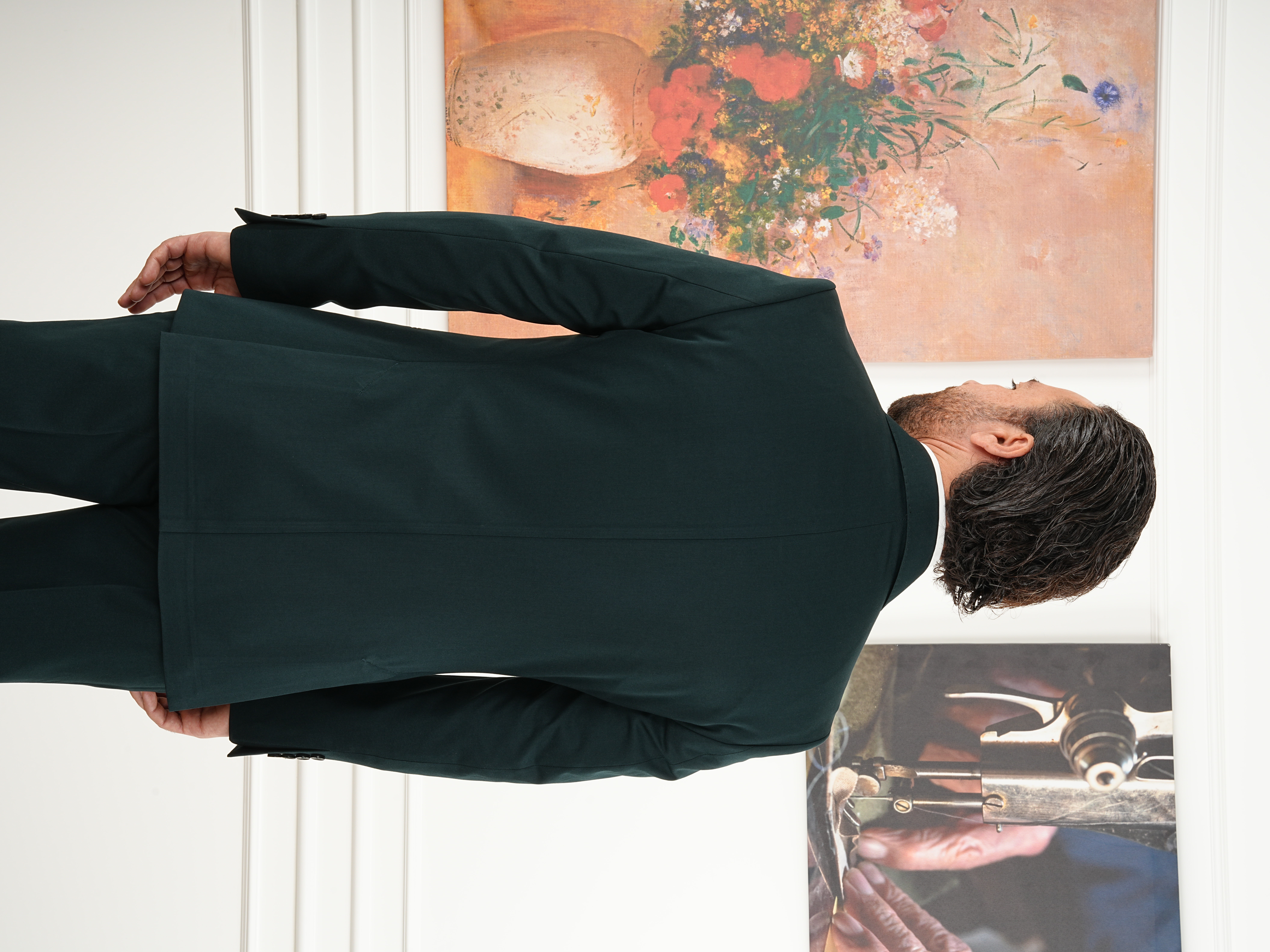 Erkek Slim Fit İtalyan Stil Kruvaze Takım Elbise Ceket Pantolon - Yeşil