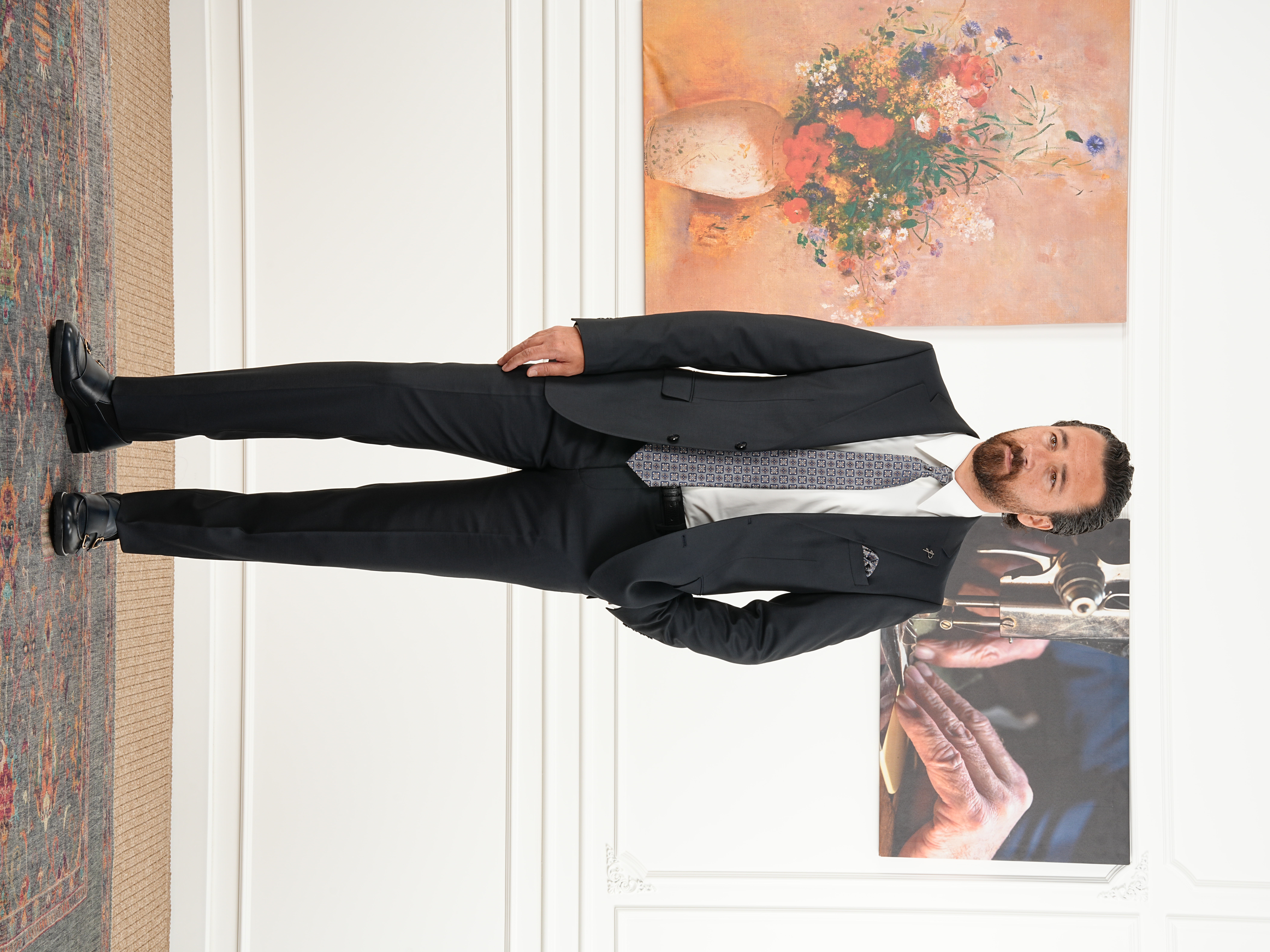 Premium Erkek Mono Yaka Takım Elbise Slim Fit İtalyan Stil Ceket Pantolon - Lacivert