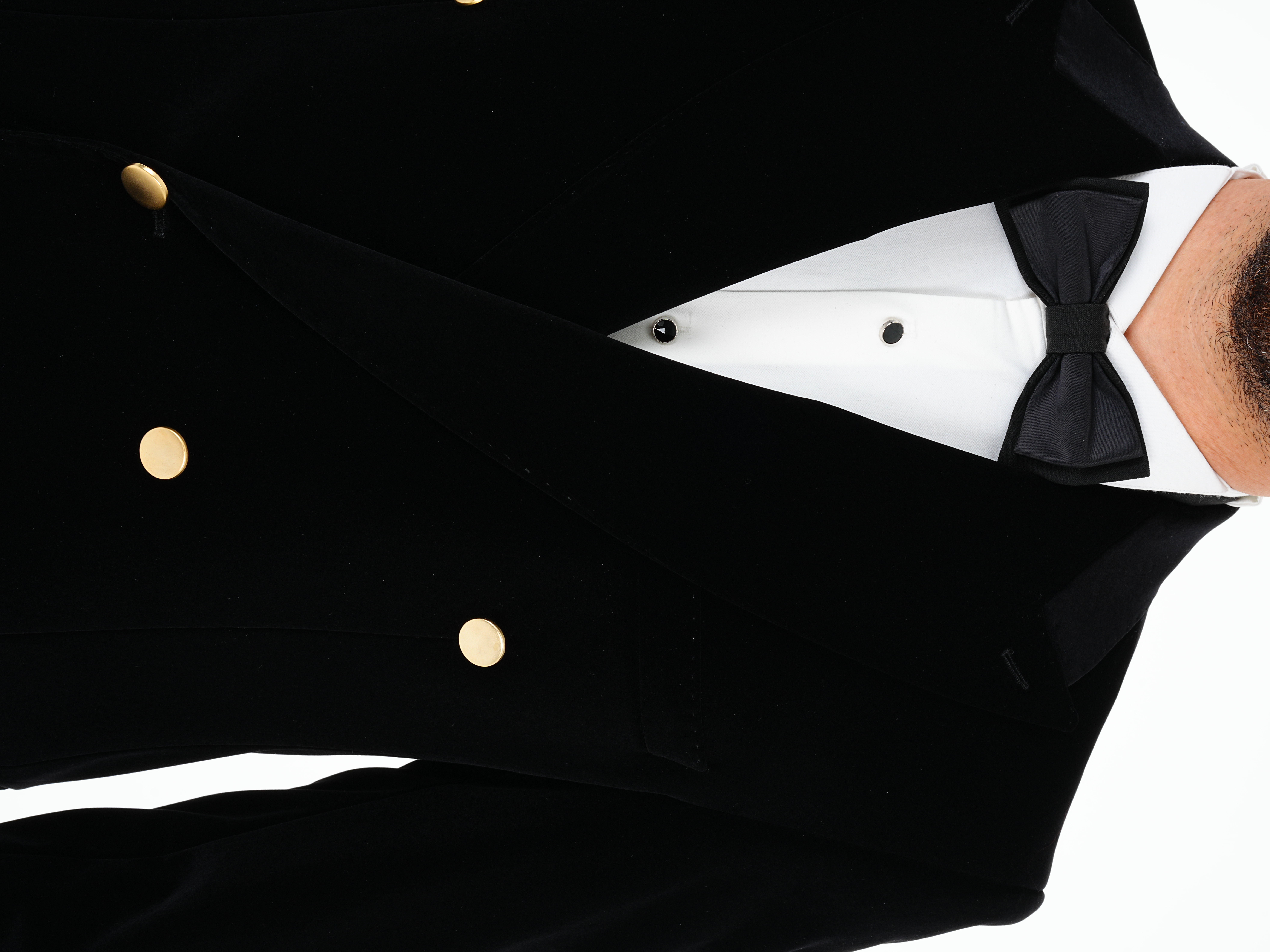 Premium Erkek Kadife Kruvaze Smokin Damatlık Gold Düğme Punto Dikişli Ceket Pantolon Papyon - Siyah