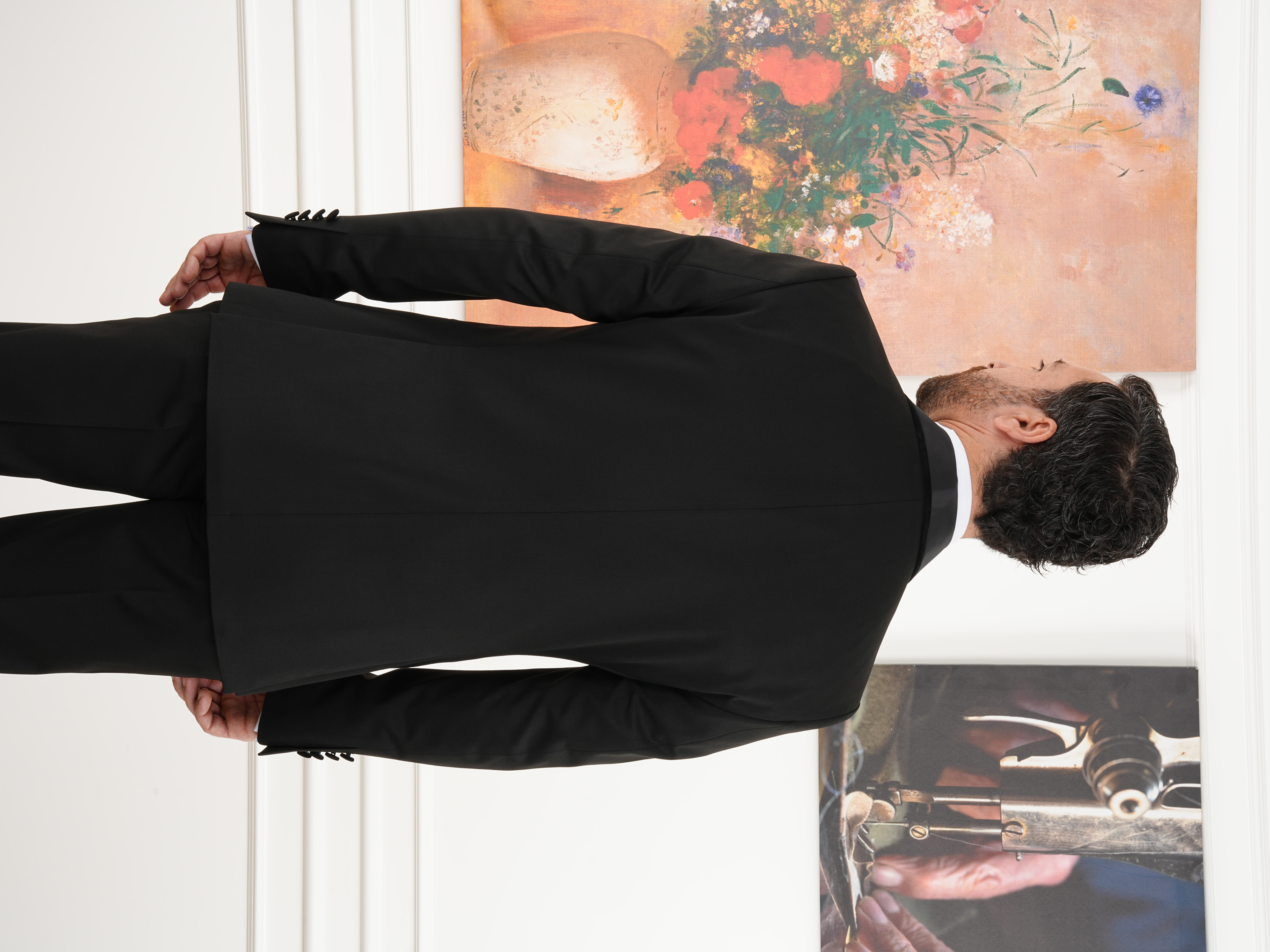 Erkek Luxury Smokin Damatlık Tek Düğme İtalyan İtalyan Stil Ceket Pantolon Papyon - Siyah