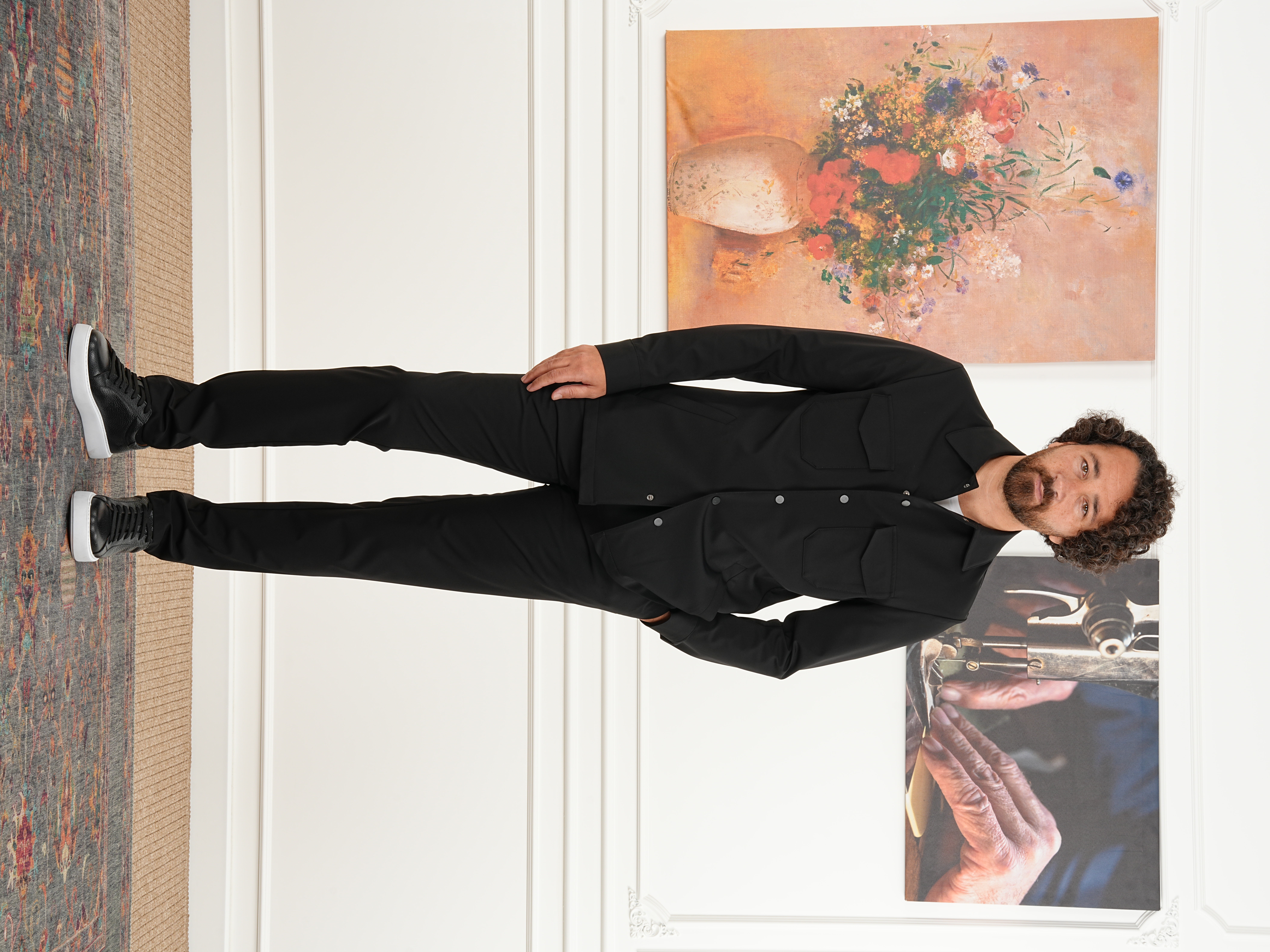 Erkek Slim Fit İtalyan Stil Safari Takım Ceket Pantolon - Siyah